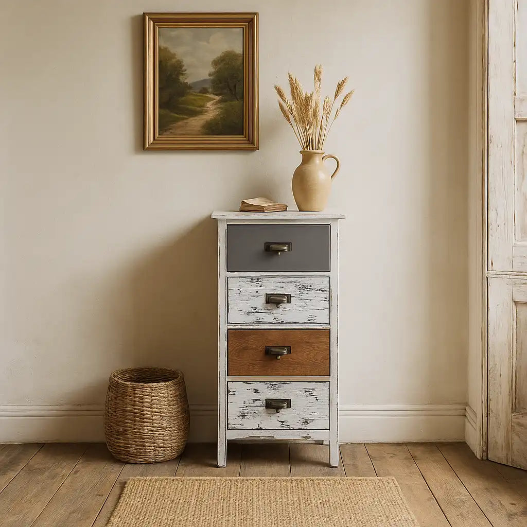 Delonix - Piccola cassettiera in tinta anticata con 4 cassetti