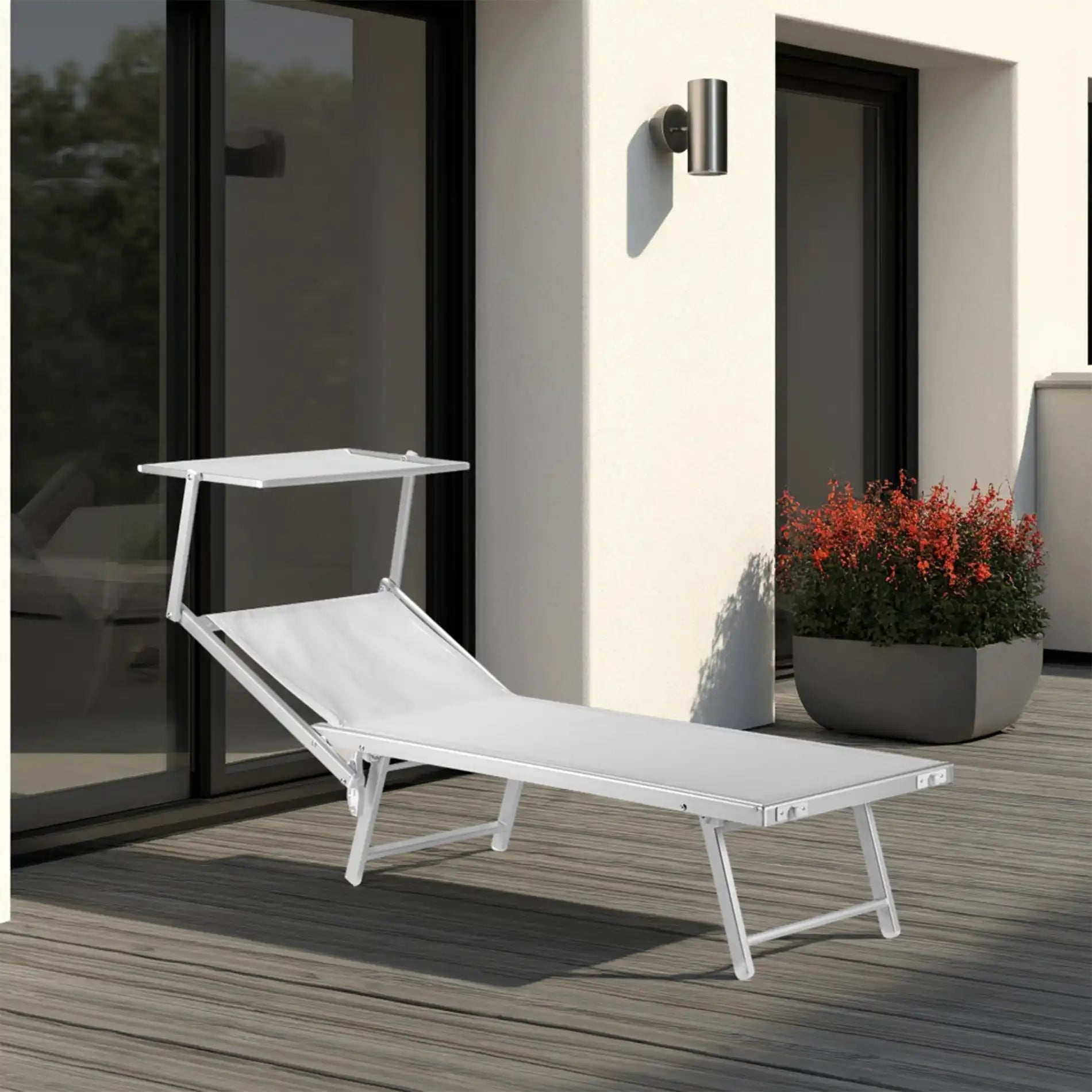 Rungia - Lettino prendisole bianco con tettuccio reclinabile