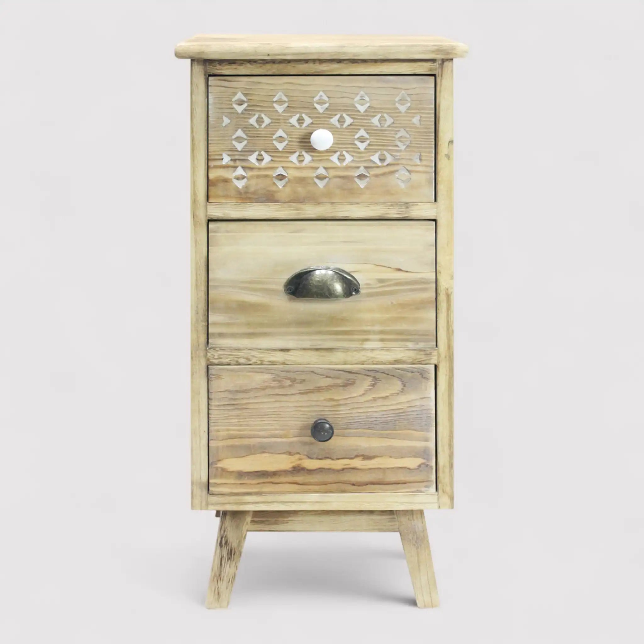 Pitaya - Comodino alto e stretto in stile boho con 3 cassetti