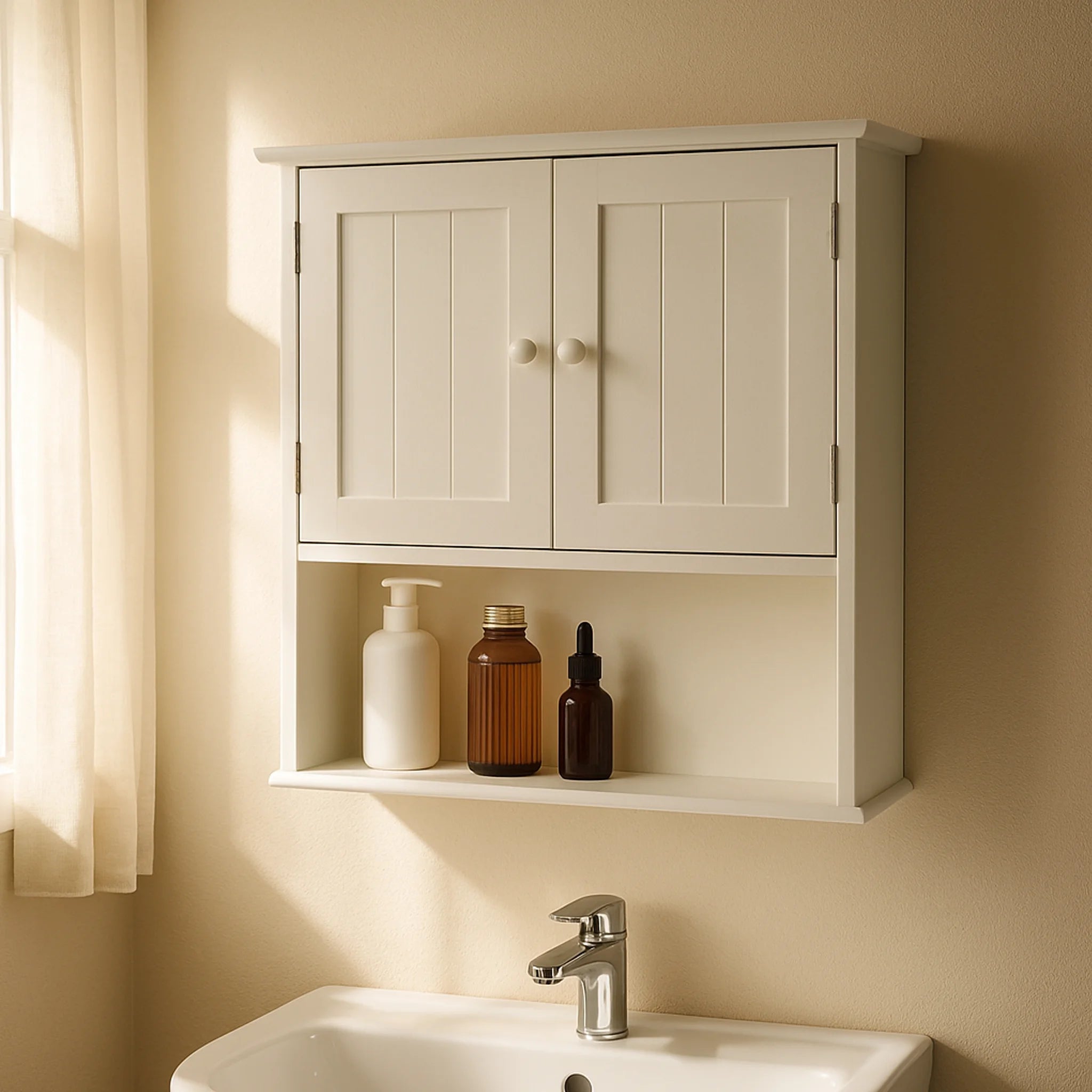 Caju - Armadietto a muro bianco con 2 ante e un ripiano