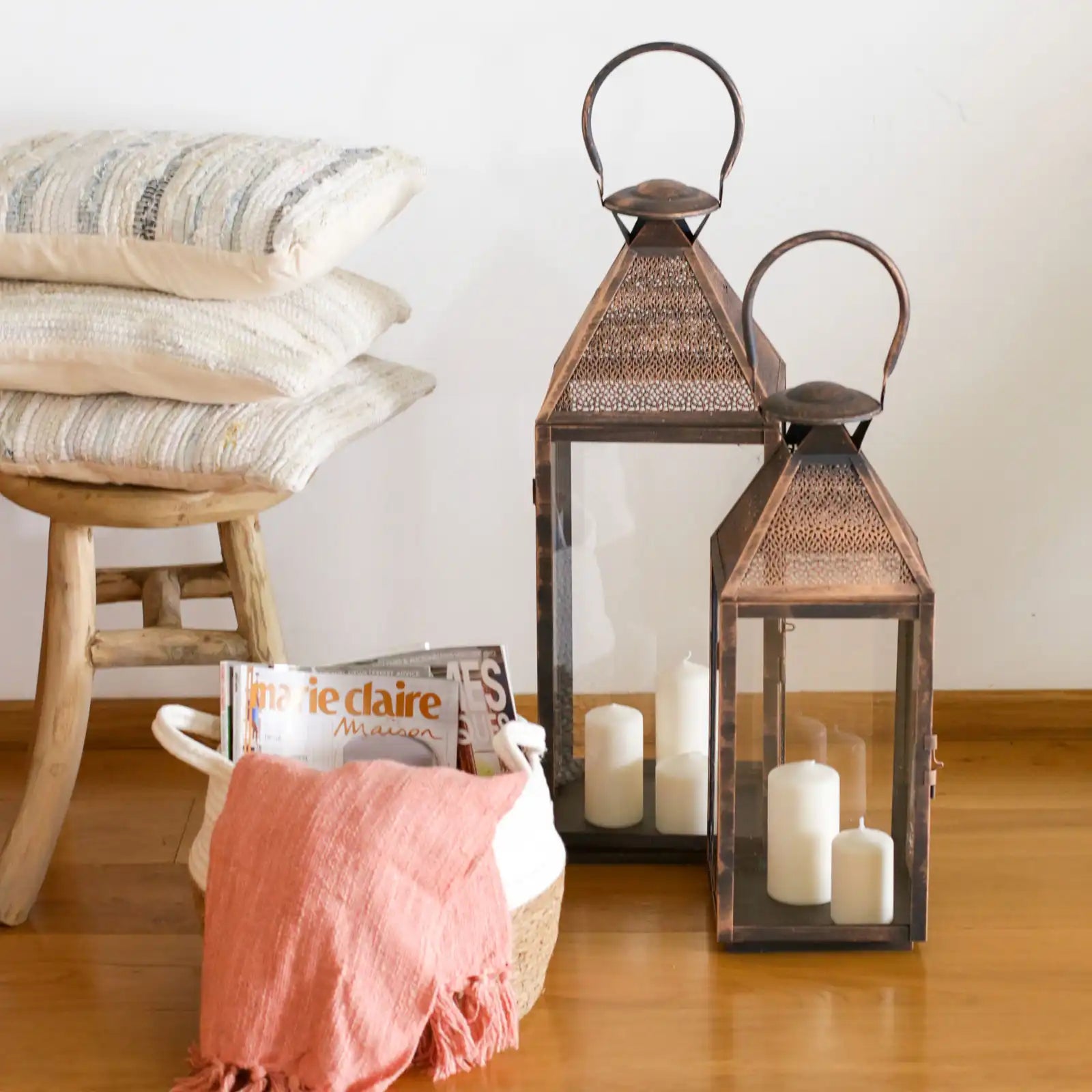 Adenia - Set di 2 lanterne in stile vintage color bronzo