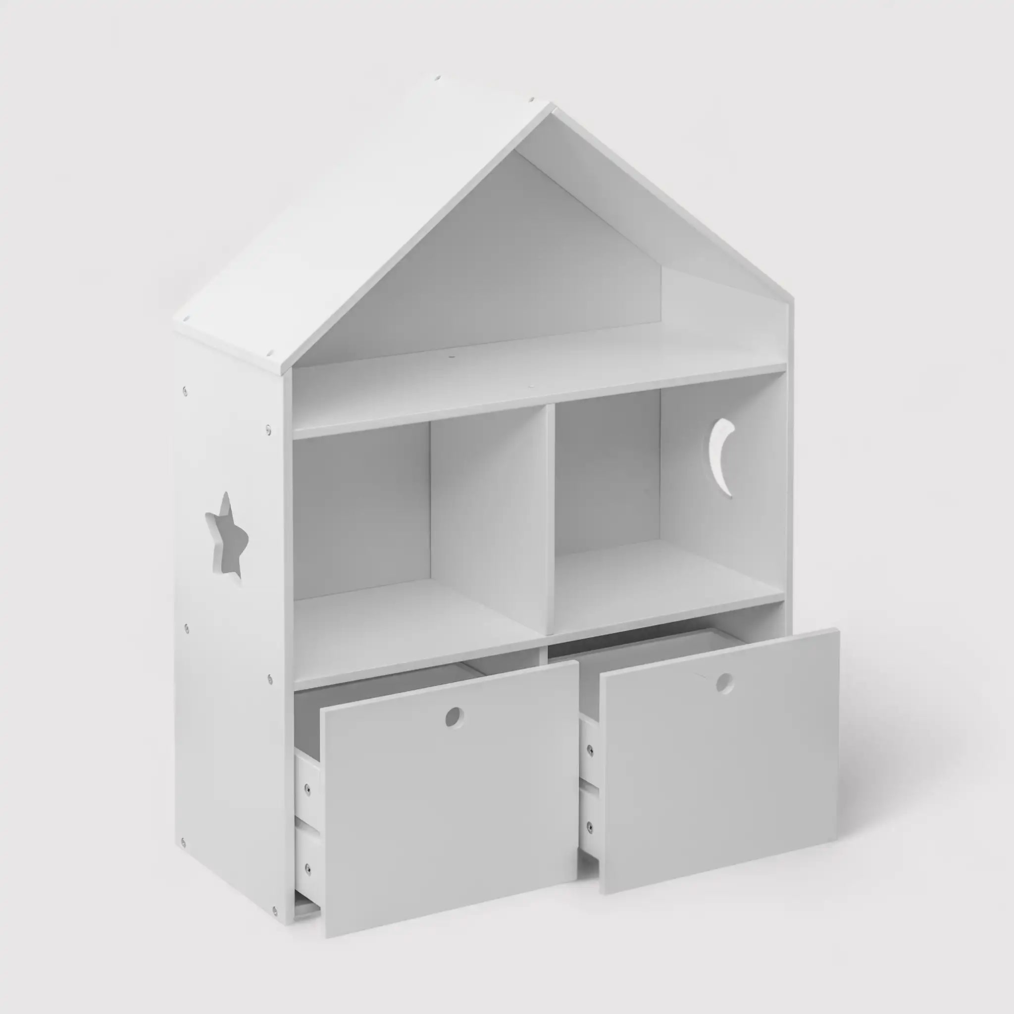 Corokia - Libreria montessoriana bianca con 2 scaffali e 2 cassetti