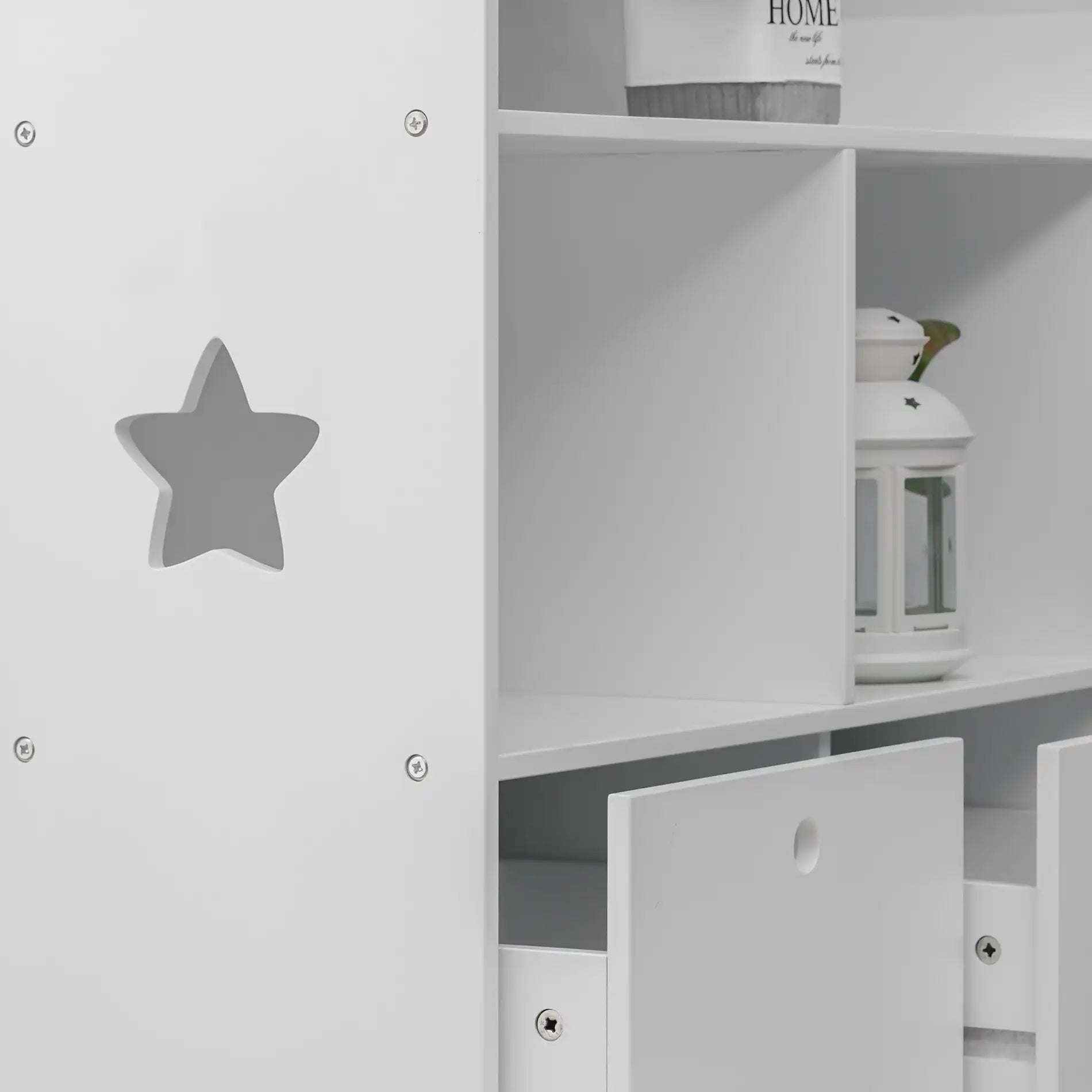 Corokia - Libreria montessoriana bianca con 2 scaffali e 2 cassetti