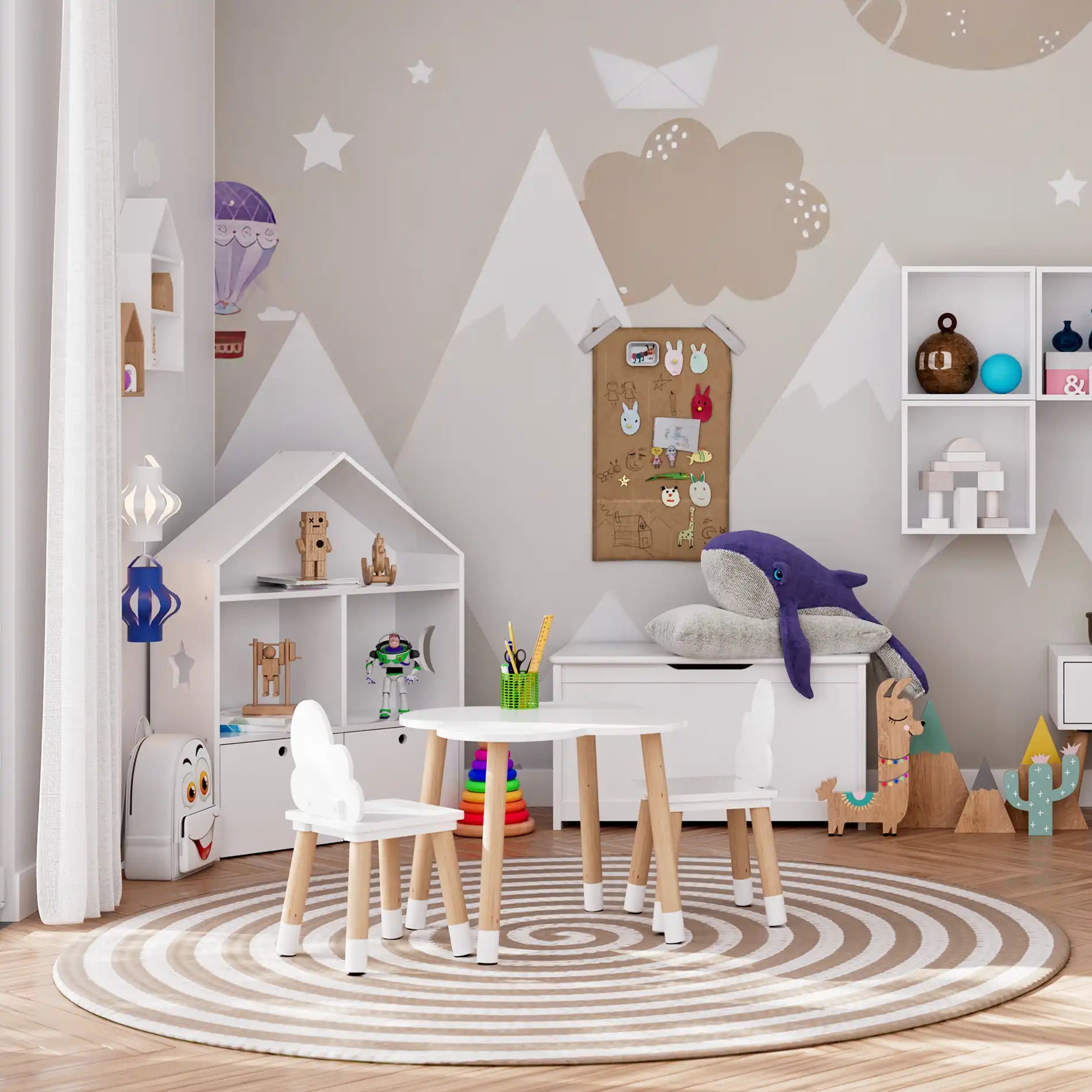 Conjunto de mesa y 2 sillas para habitación infantil
