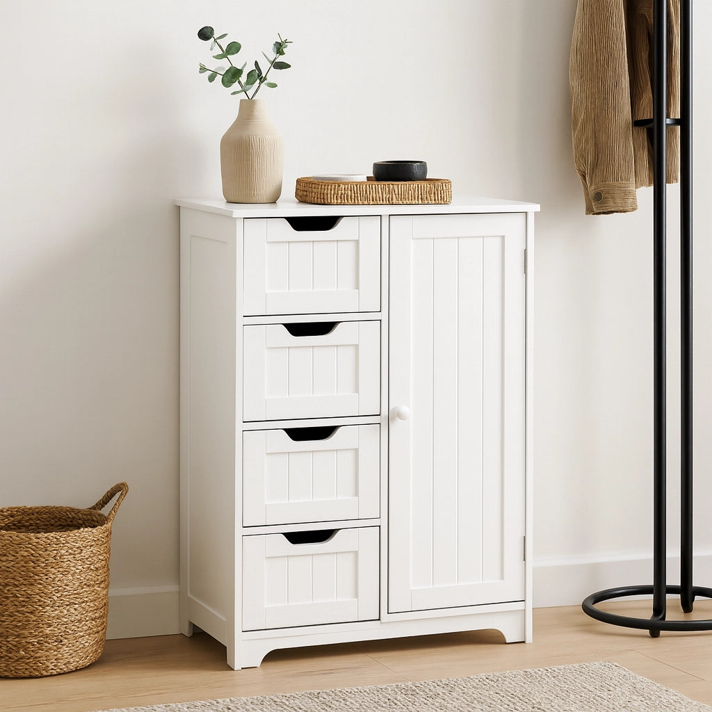 Hoya - Armadietto multiuso bianco con 1 anta e 4 cassetti