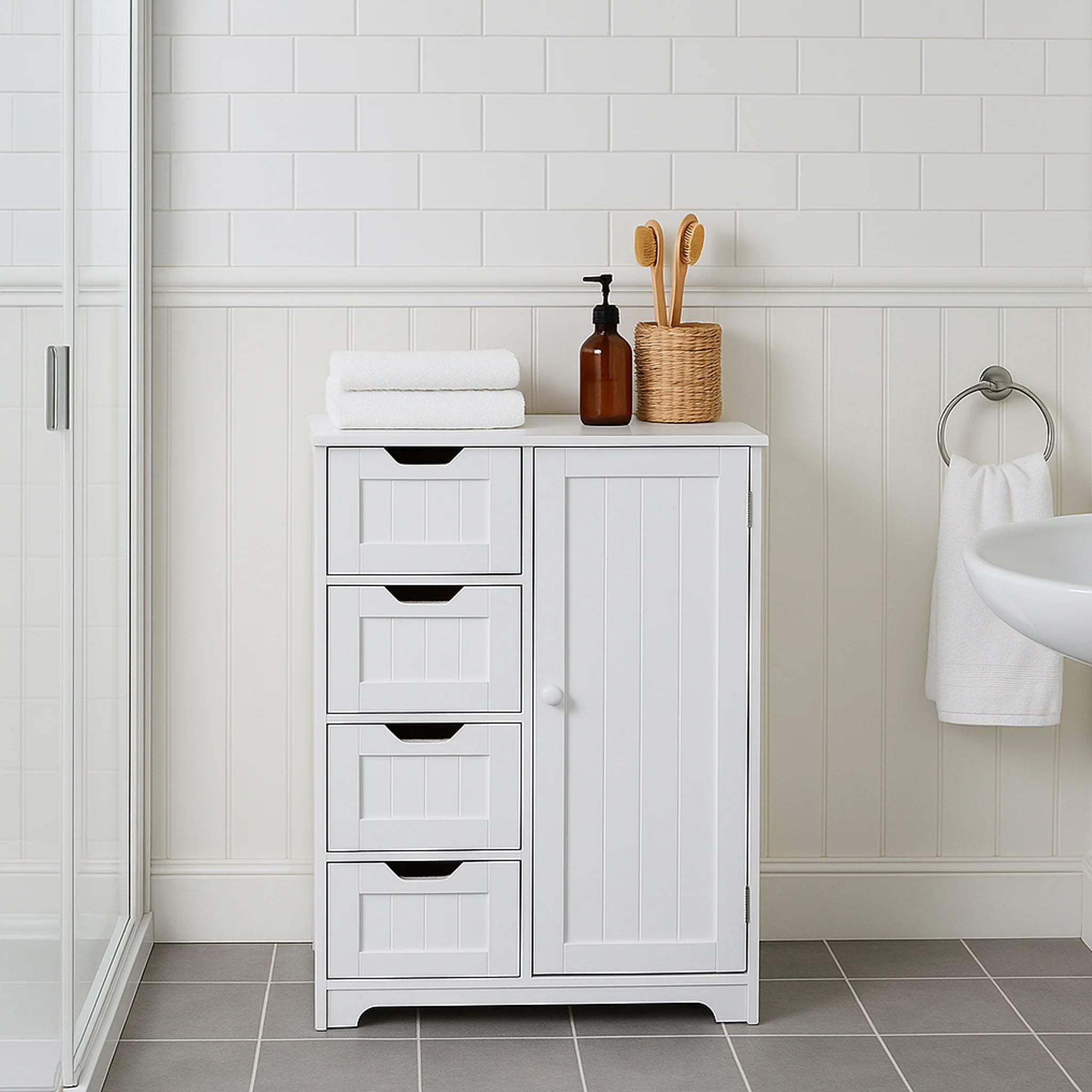 Hoya - Armadietto multiuso bianco con 1 anta e 4 cassetti