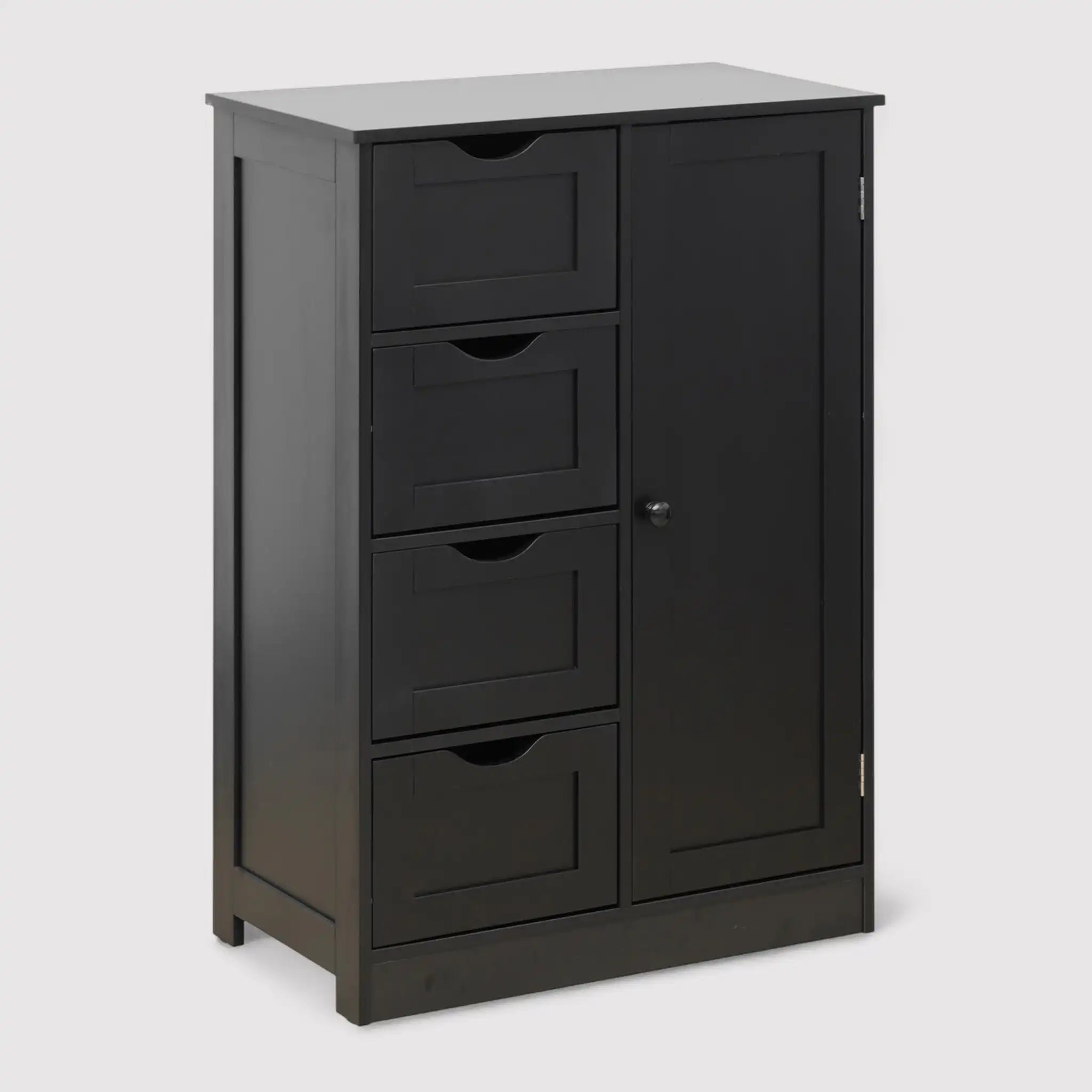 Peroba - Armadietto nero moderno con 1 anta e 4 cassetti