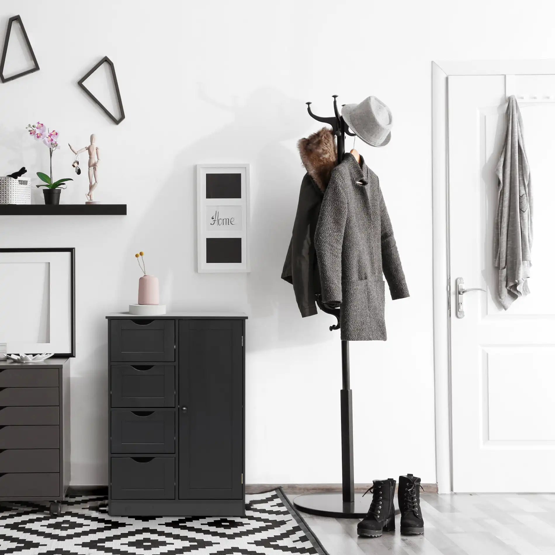 Peroba - Armadietto nero moderno con 1 anta e 4 cassetti