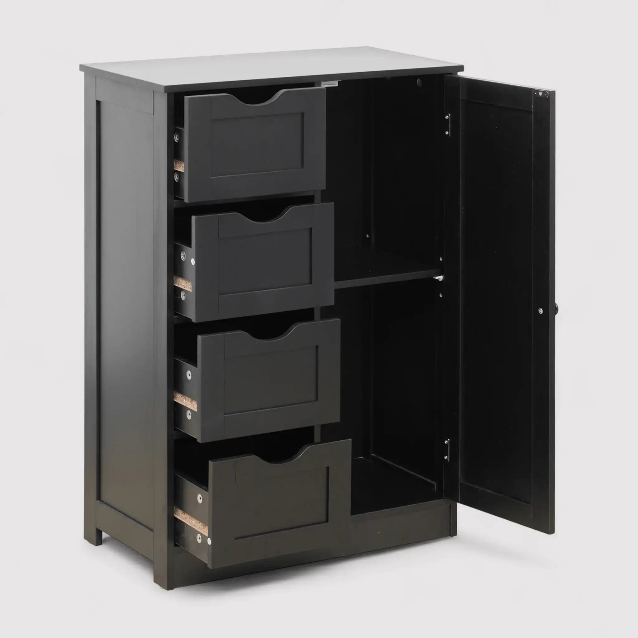 Peroba - Armadietto nero moderno con 1 anta e 4 cassetti