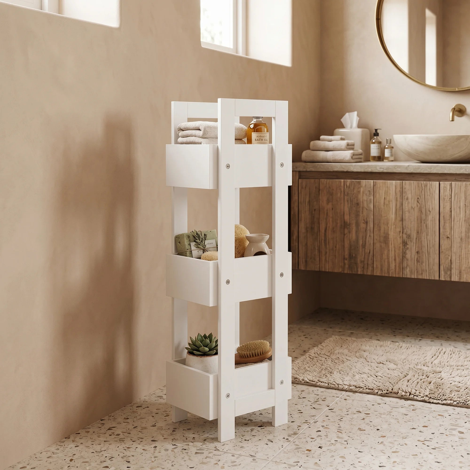 Papalot - Scaffale da terra alto e stretto per bagno o cucina
