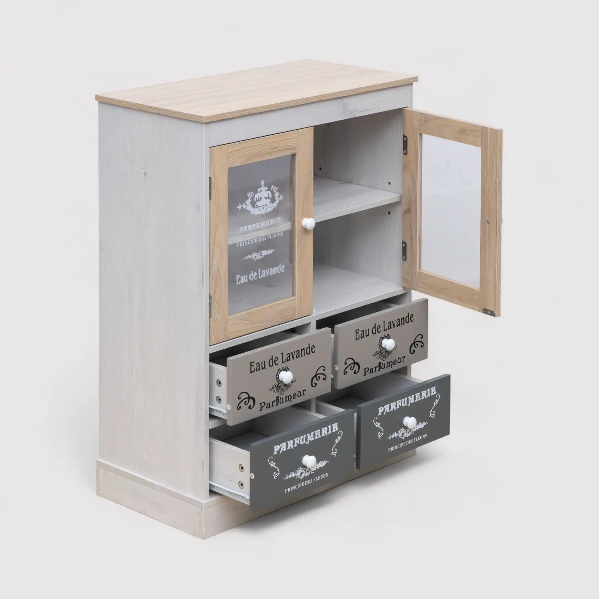 Nandina - Piccola credenza multiuso con 2 ante e 2 cassetti