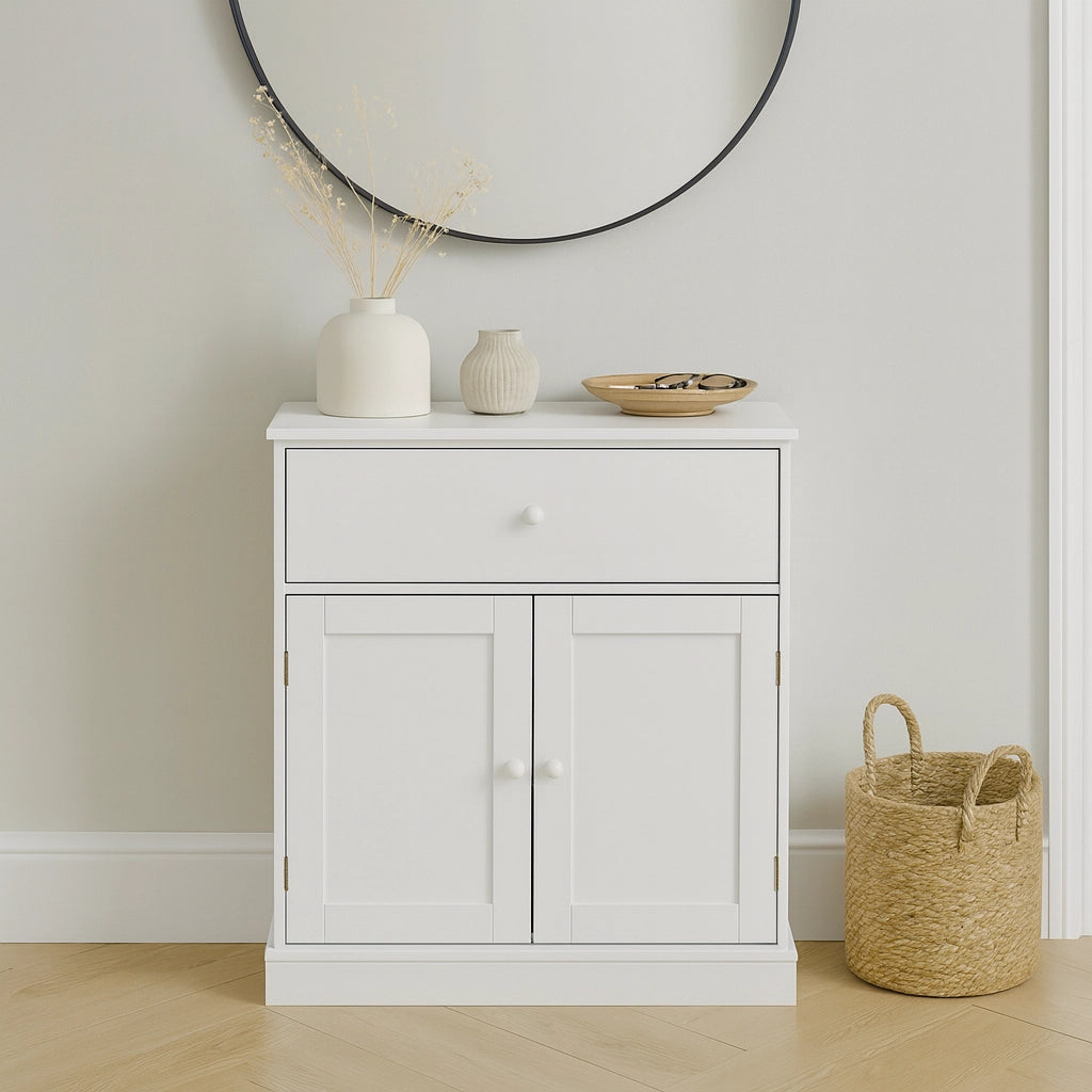 Vasaka - Armadietto bianco con 2 ante e un cassetto