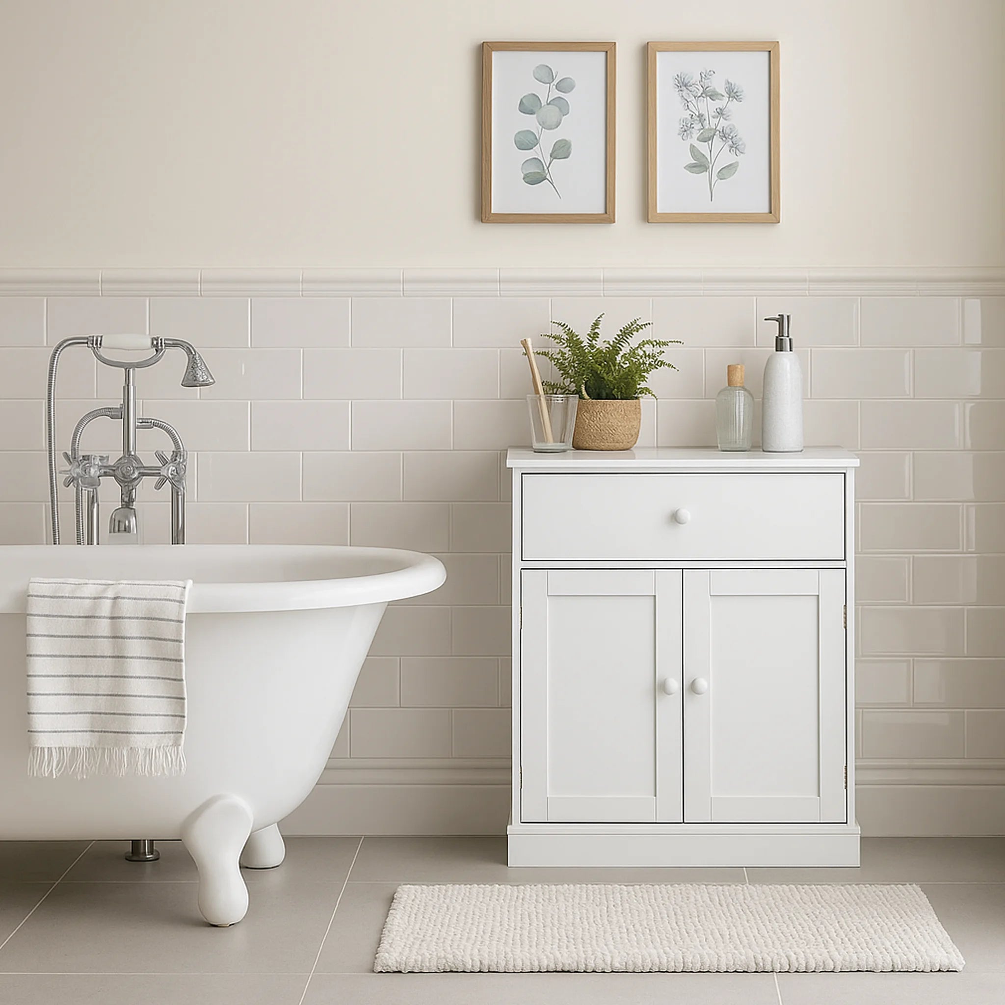 Vasaka - Armadietto bianco con 2 ante e un cassetto