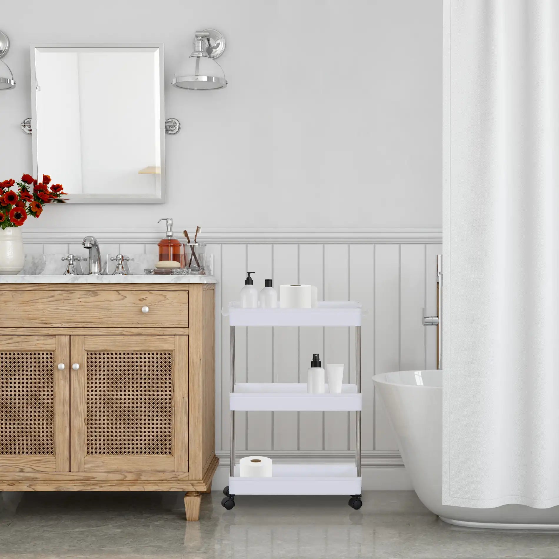 Fillirea - Carrello multiuso con 3 ripiani per bagno o cucina