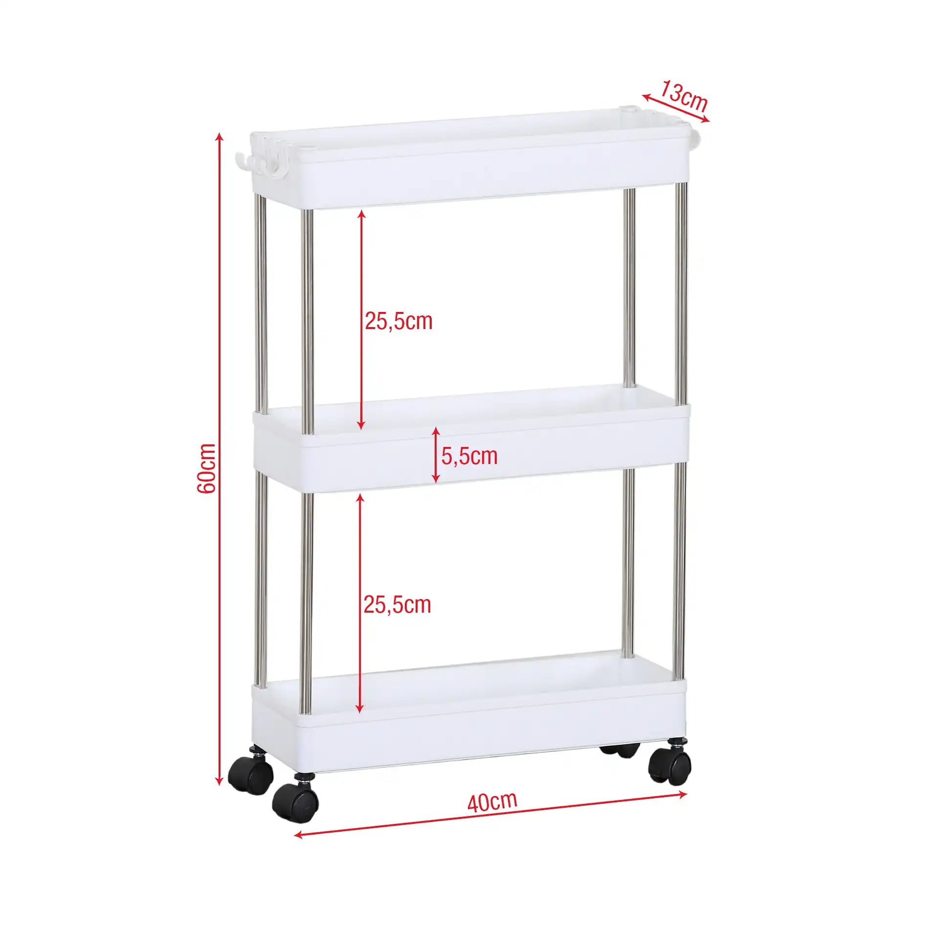 Fillirea - Carrello multiuso con 3 ripiani per bagno o cucina