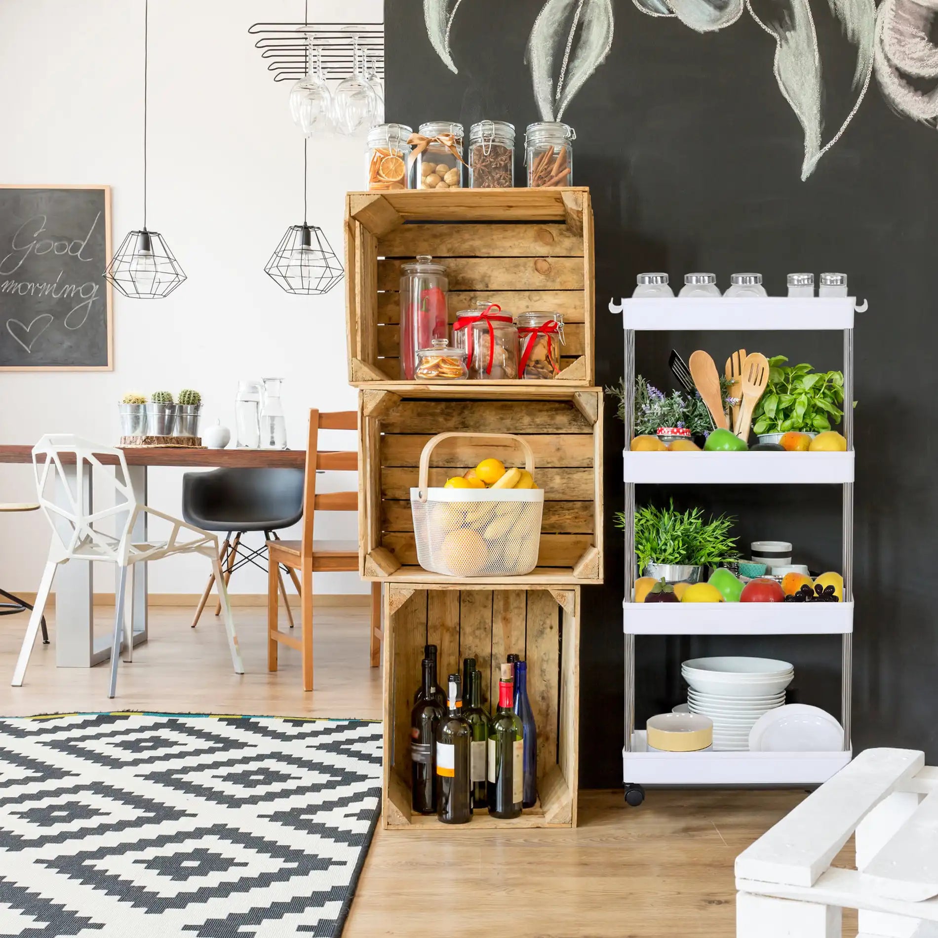 Aglaia - Carrello multiuso per cucina o bagno con 4 ripiani