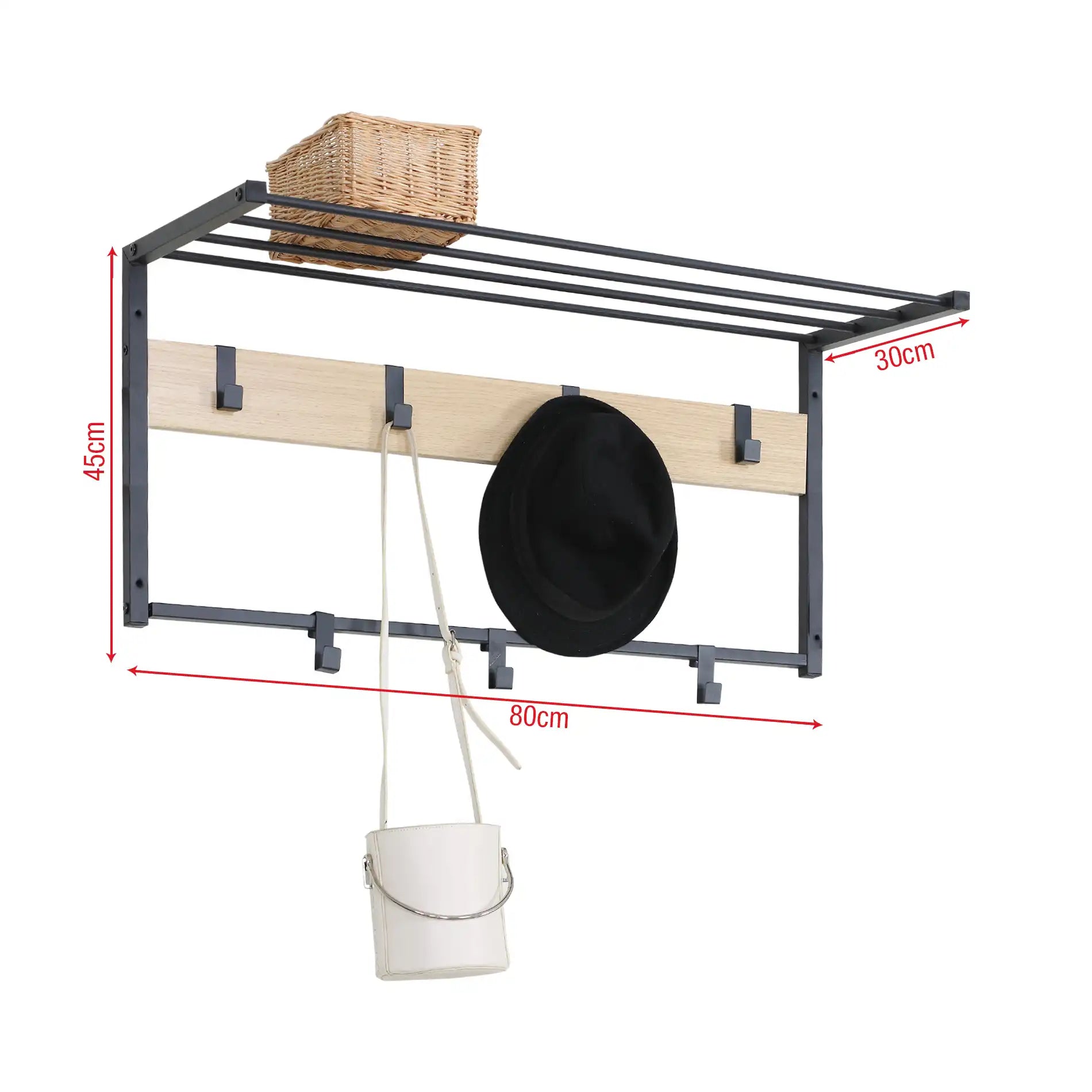 Porte-manteau mural avec 7 crochets et une étagère