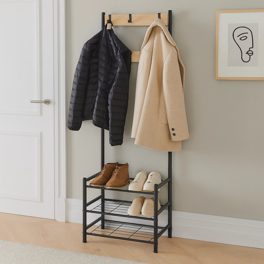 Sanseveria - Appendiabiti in metallo con 3 ripiani portascarpe