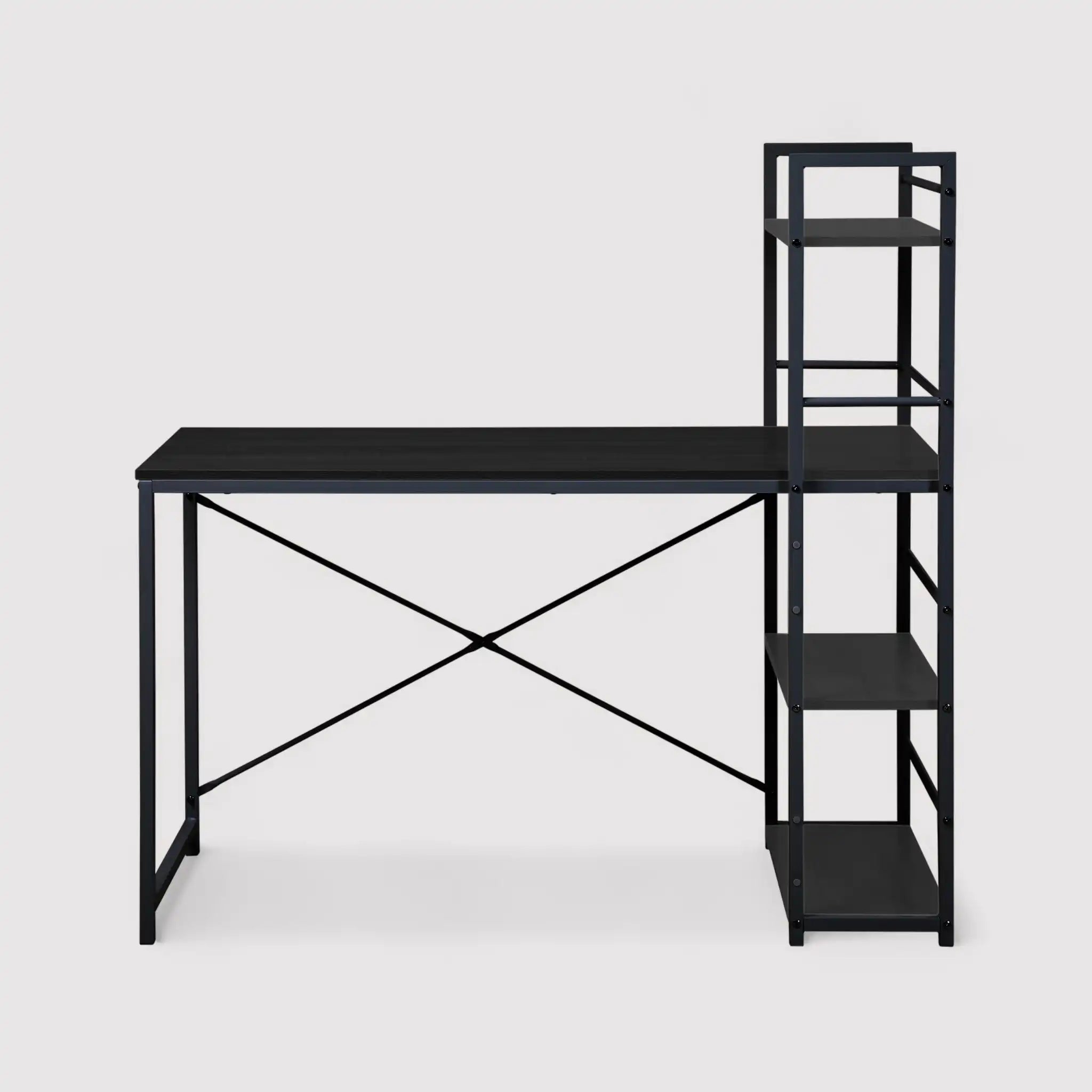 Cambria - Scrivania con scaffale laterale in acciaio nera