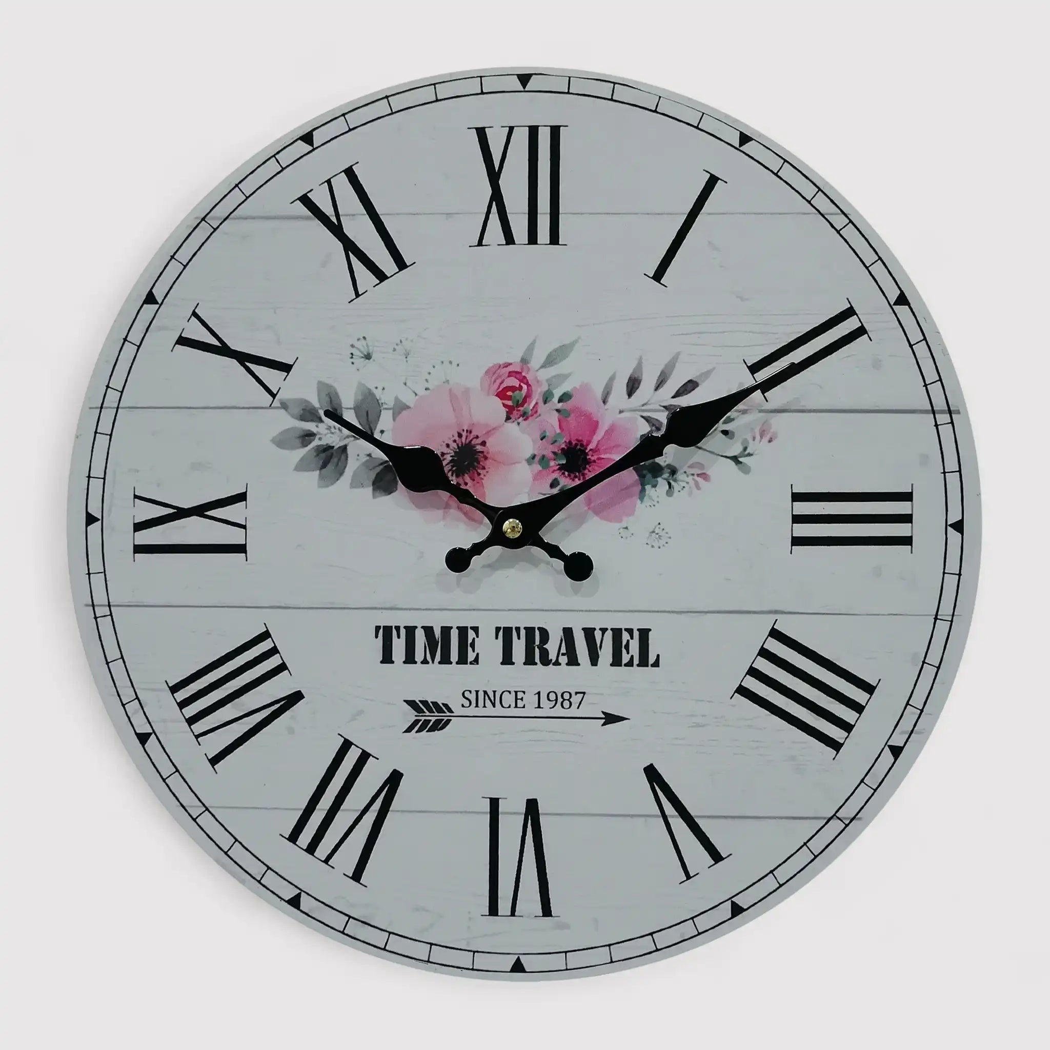 Frailea - Orologio da appendere bianco con motivo a fiori