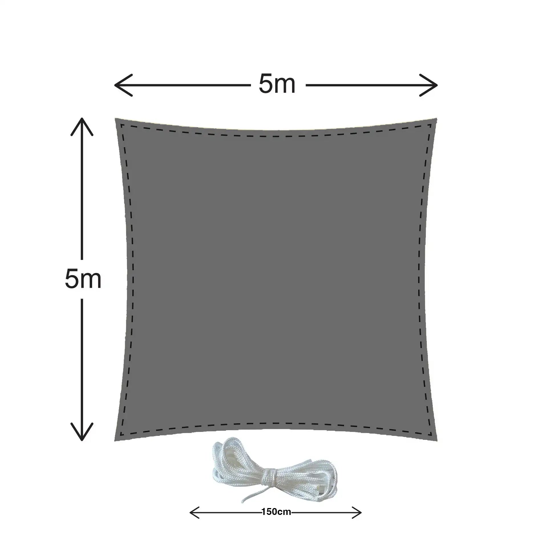 Pongamia - Graues quadratisches Segel 5x5 m für Zuhause oder Bar