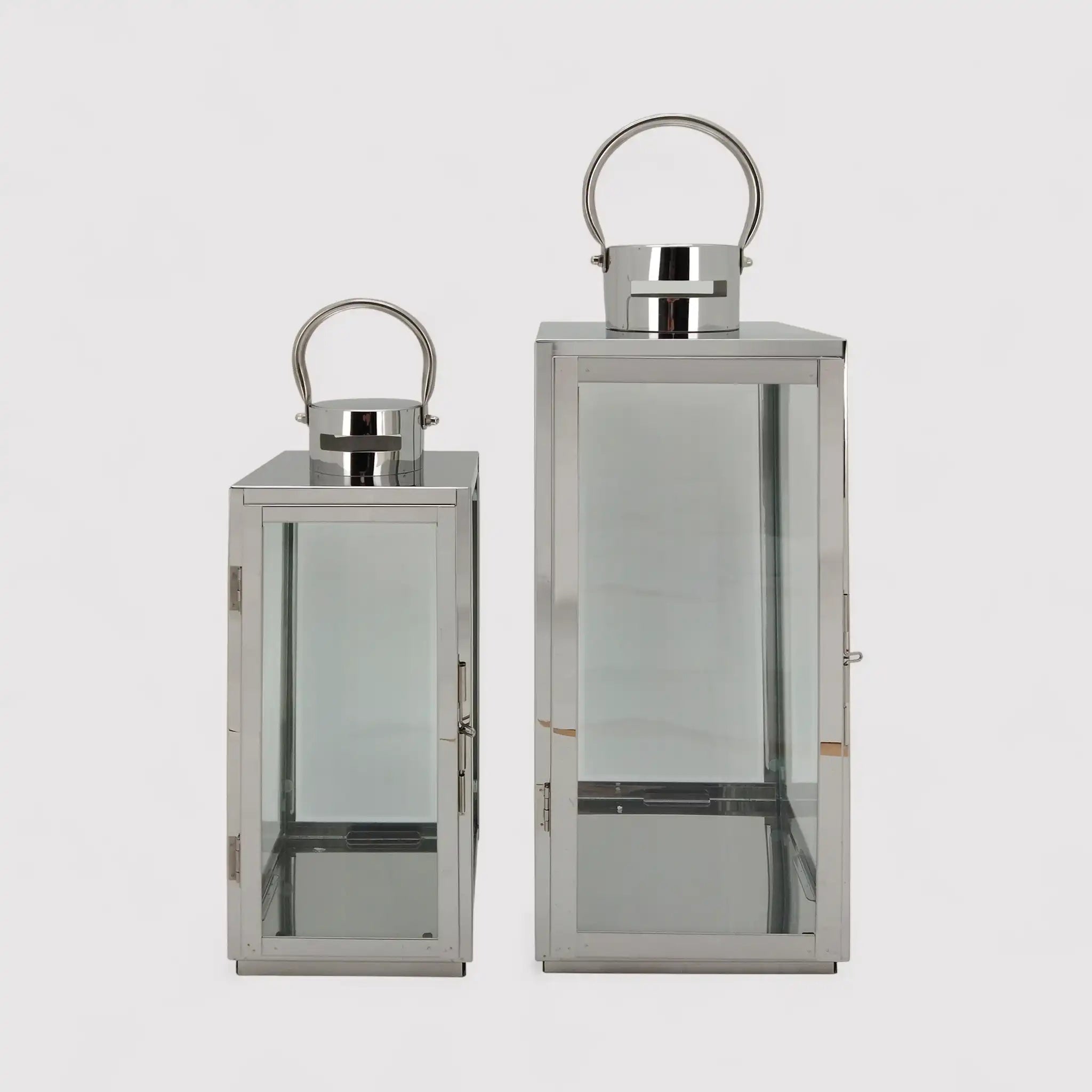 Giglio - Set di 2 lanterne moderne in acciaio color argento