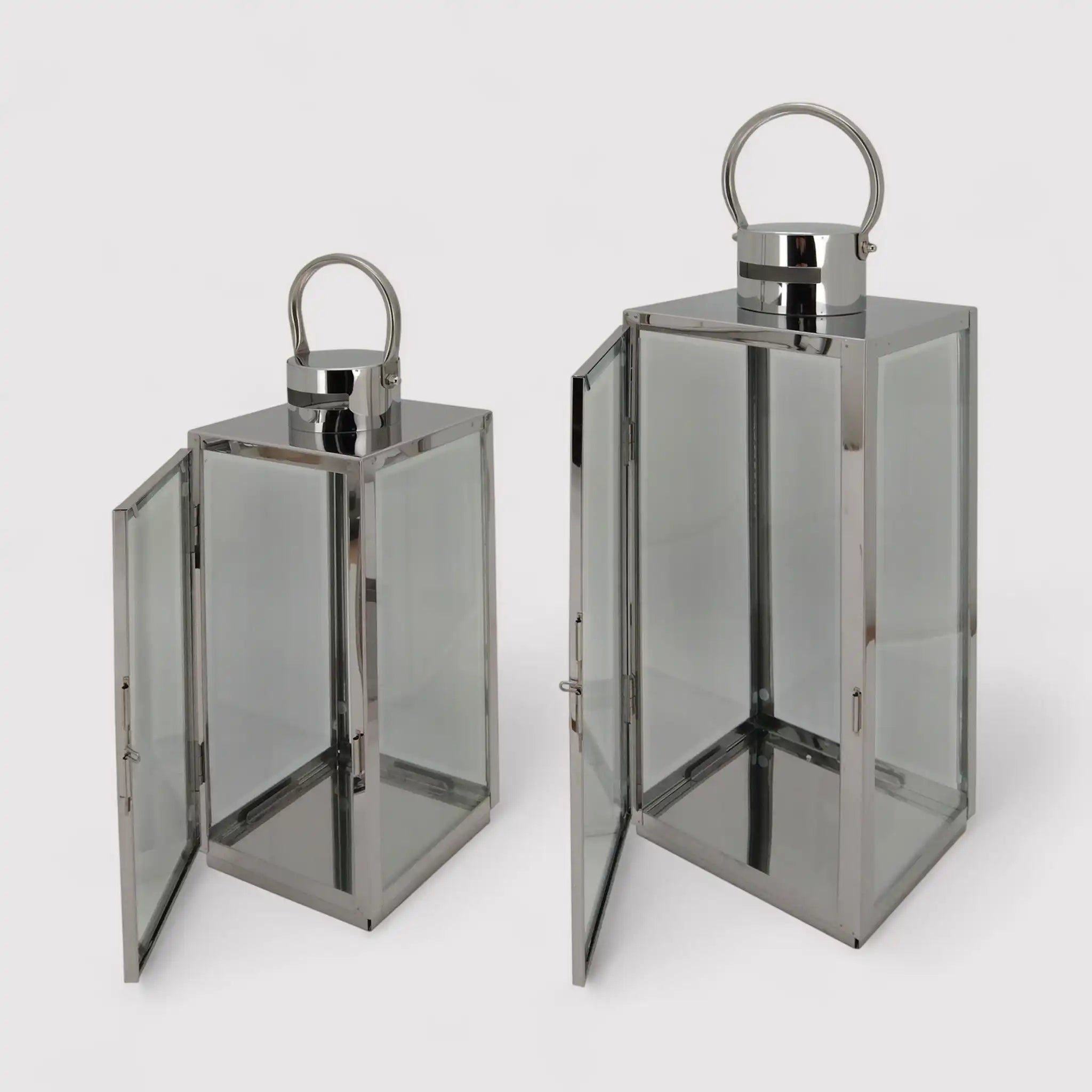 Giglio - Set di 2 lanterne moderne in acciaio color argento