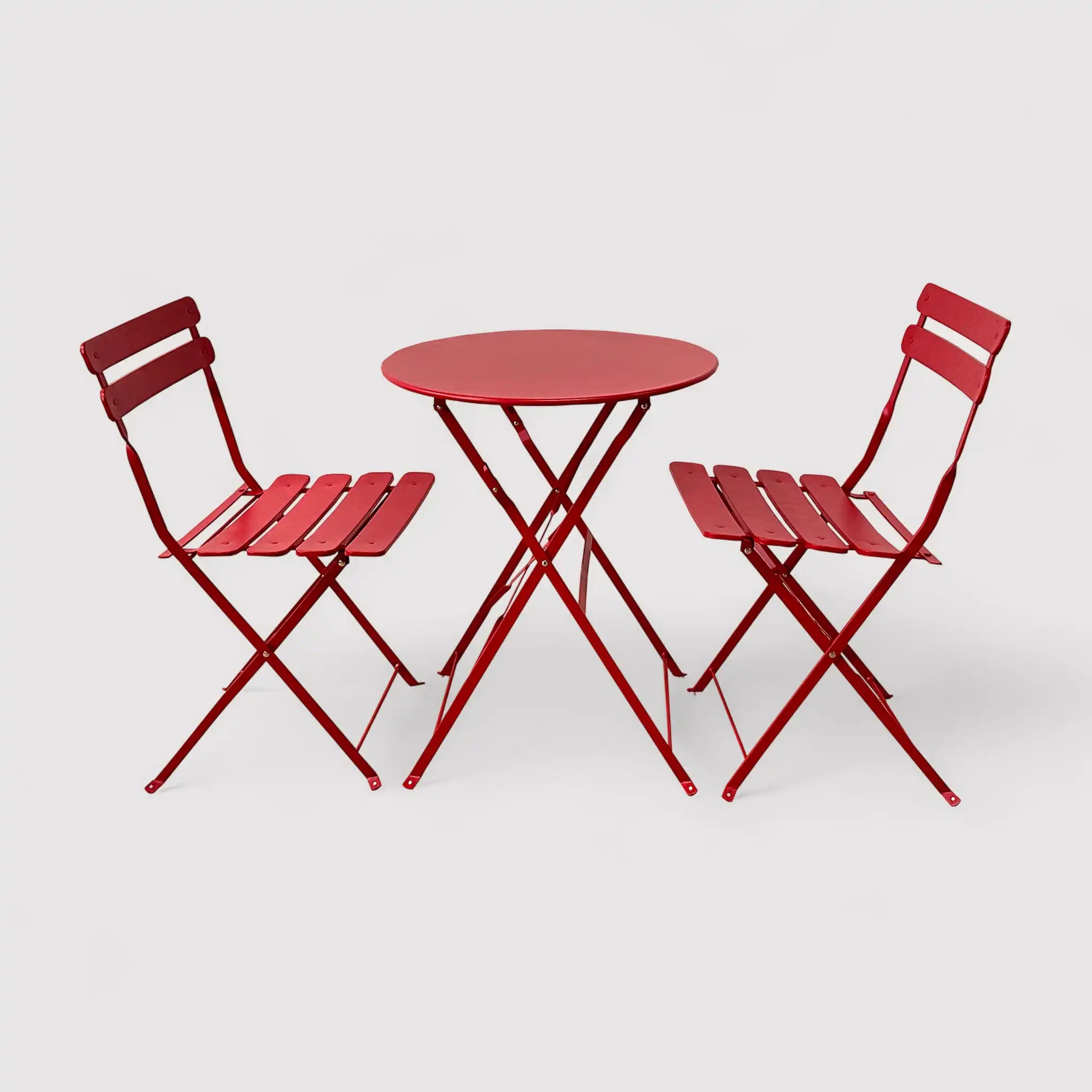 Seyal - Set bistrot rosso da esterno con tavolino e 2 sedie pieghevoli
