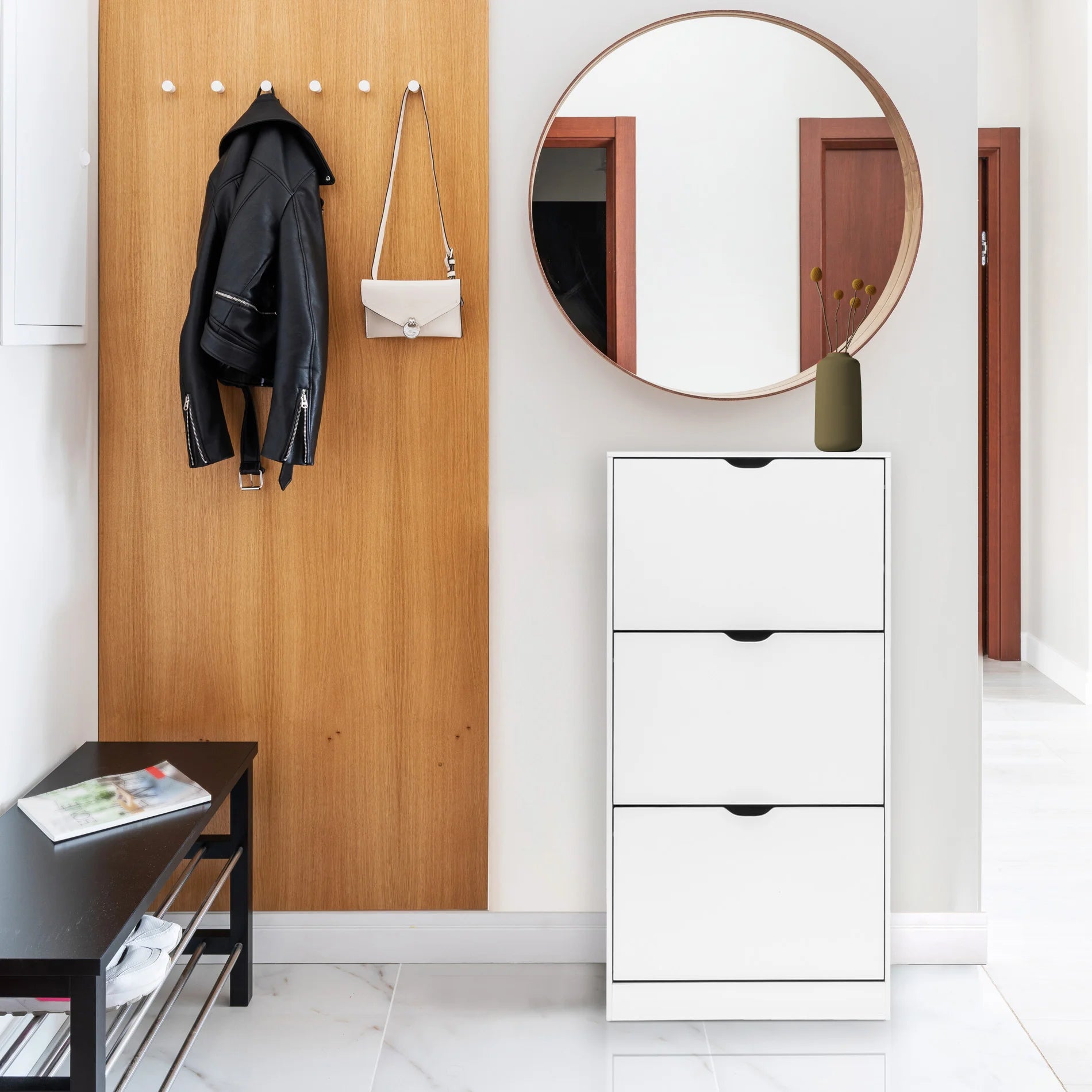 Carmona - Mobile scarpiera bianco con 3 ante a ribalta