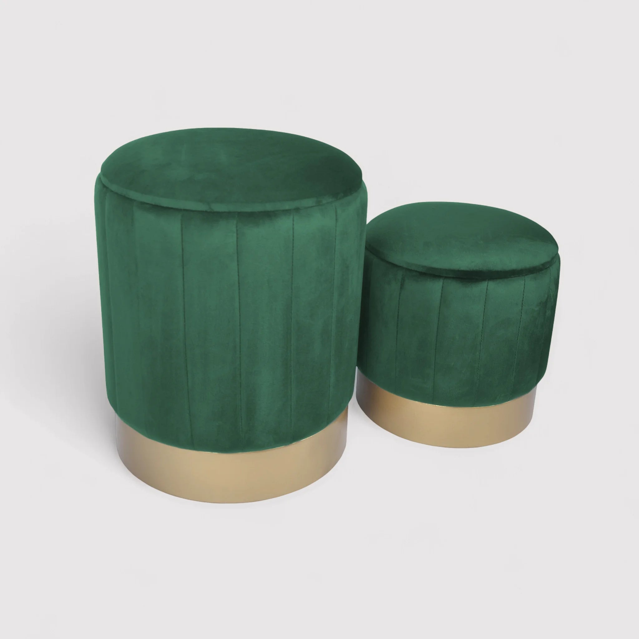 Giunco - Set di 2 pouf in velluto verdi con contenitore