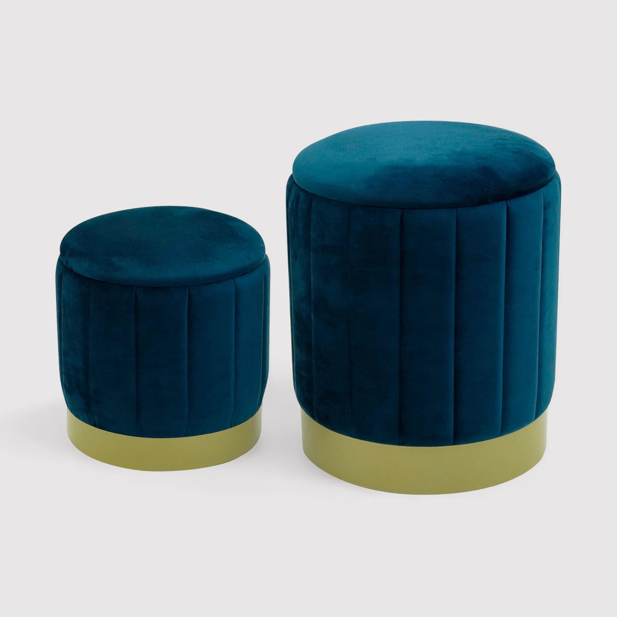 Cedrela - Set di 2 pouf poggiapiedi blu petrolio con contenitore
