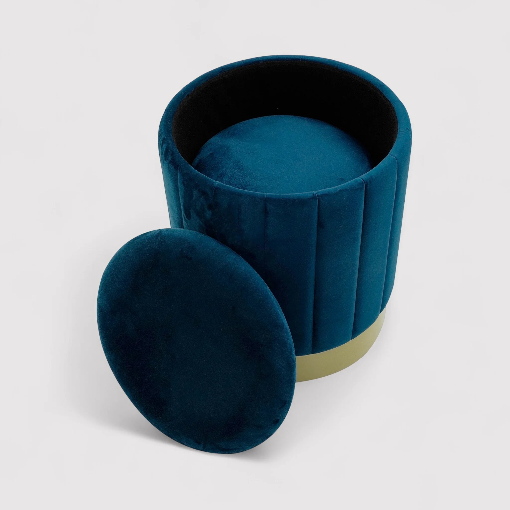Cedrela - Set di 2 pouf poggiapiedi blu petrolio con contenitore