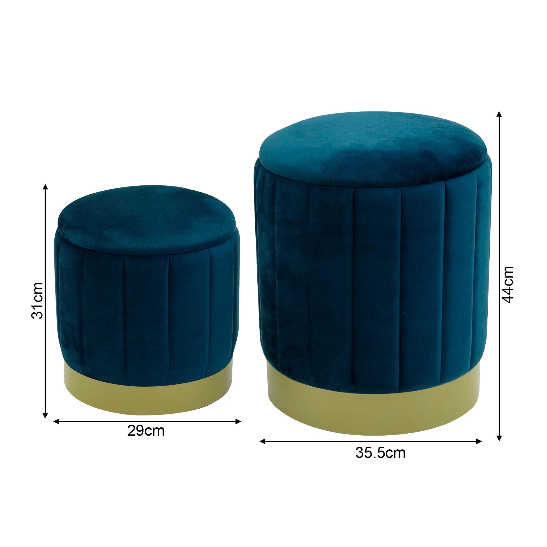 Cedrela - Set di 2 pouf poggiapiedi blu petrolio con contenitore