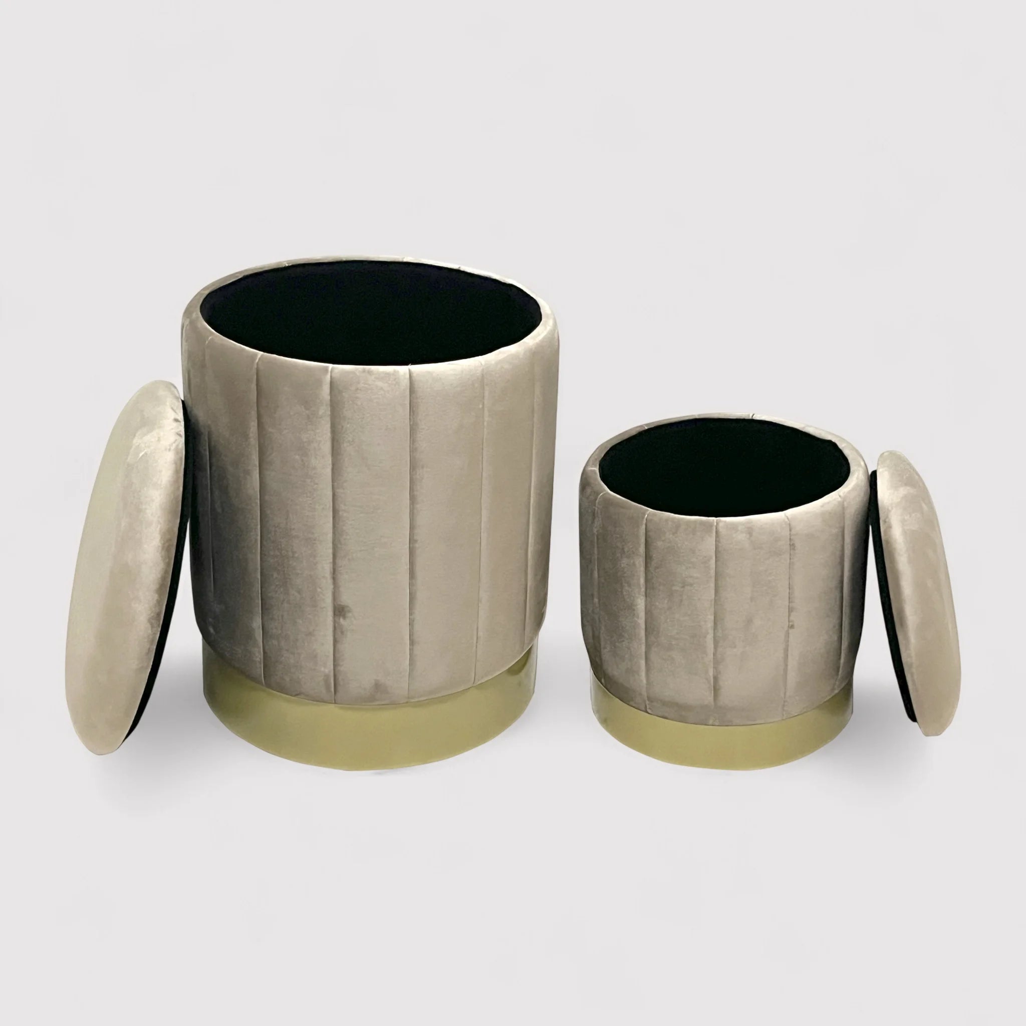 Entelea - Set di 2 pouf beige in velluto con contenitore