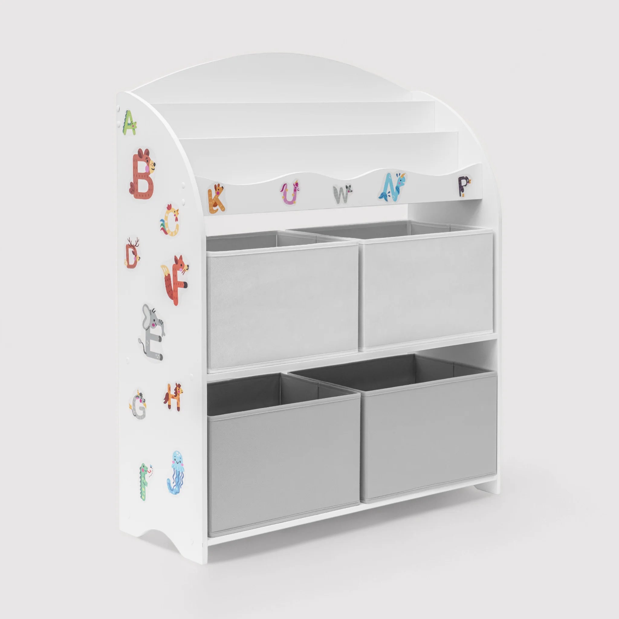 Enagra - Scaffale portagiochi bianco con 4 scatole