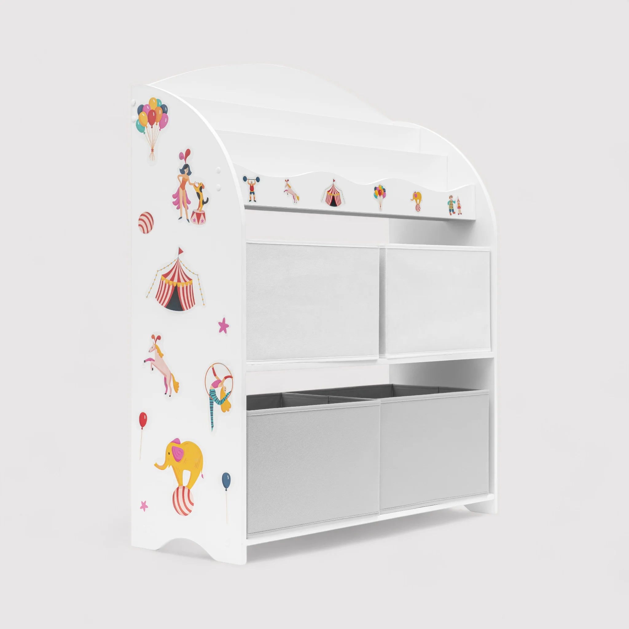 Enagra - Scaffale portagiochi bianco con 4 scatole