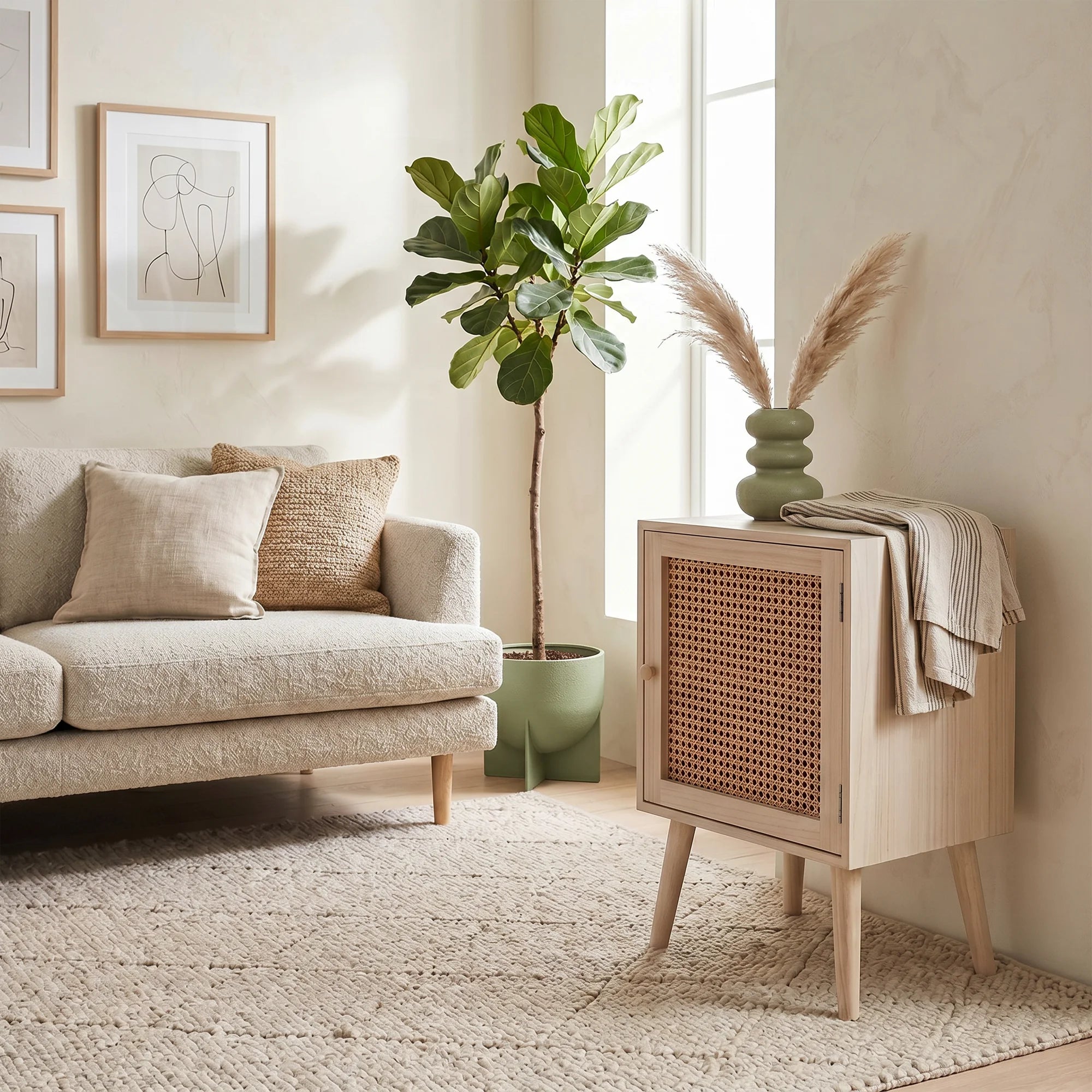 Jujube - Table de chevet carrée en bois naturel avec 1 porte