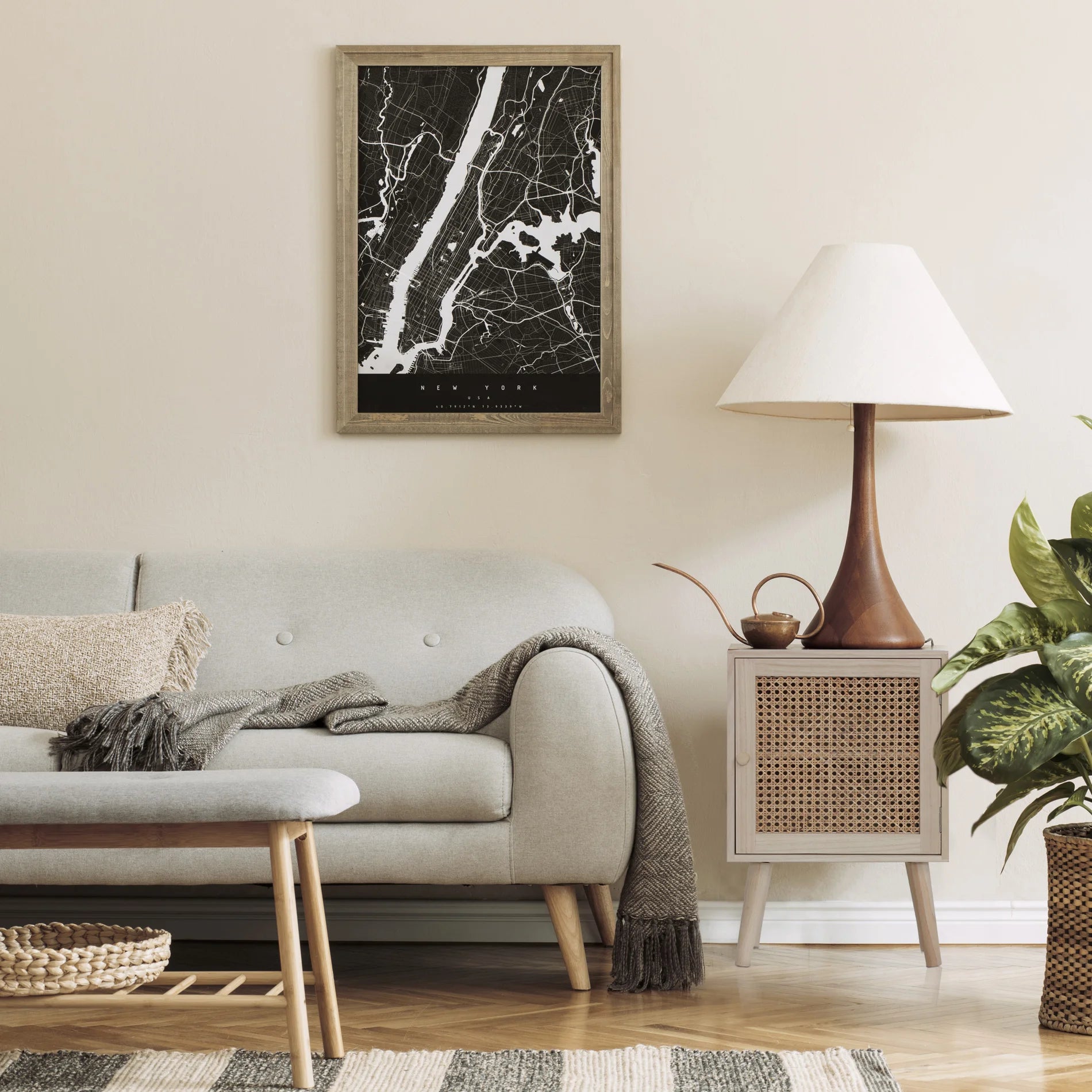 Jujube - Comodino quadrato in legno naturale con 1 anta