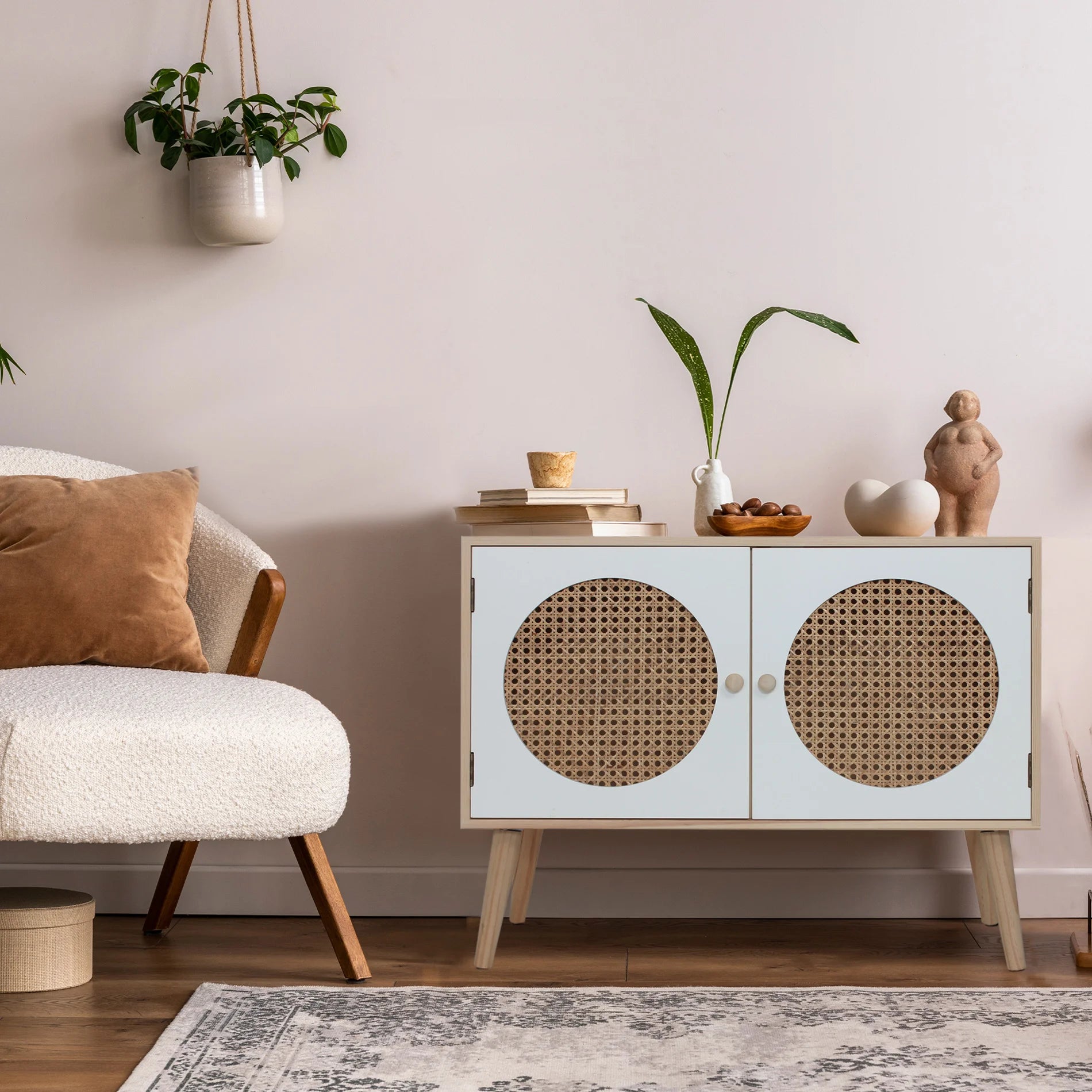 Sakura - Credenza bassa multiuso in legno naturale con 2 ante