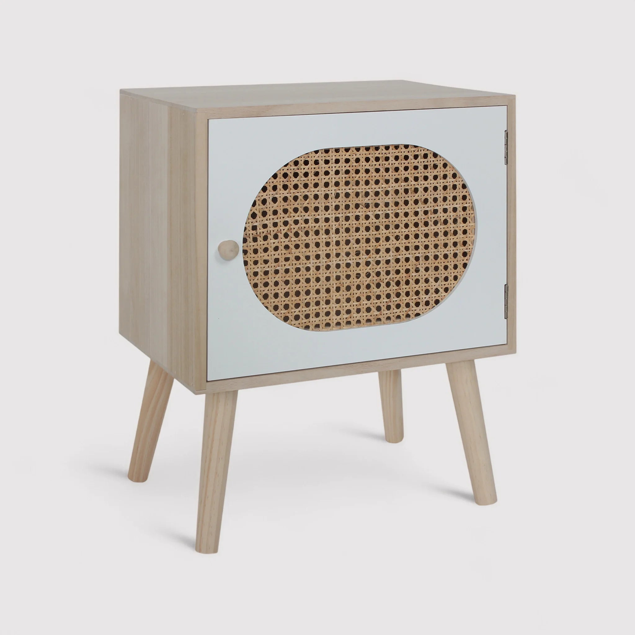 Salak - Comodino in legno bianco in stile boho e scandinavo