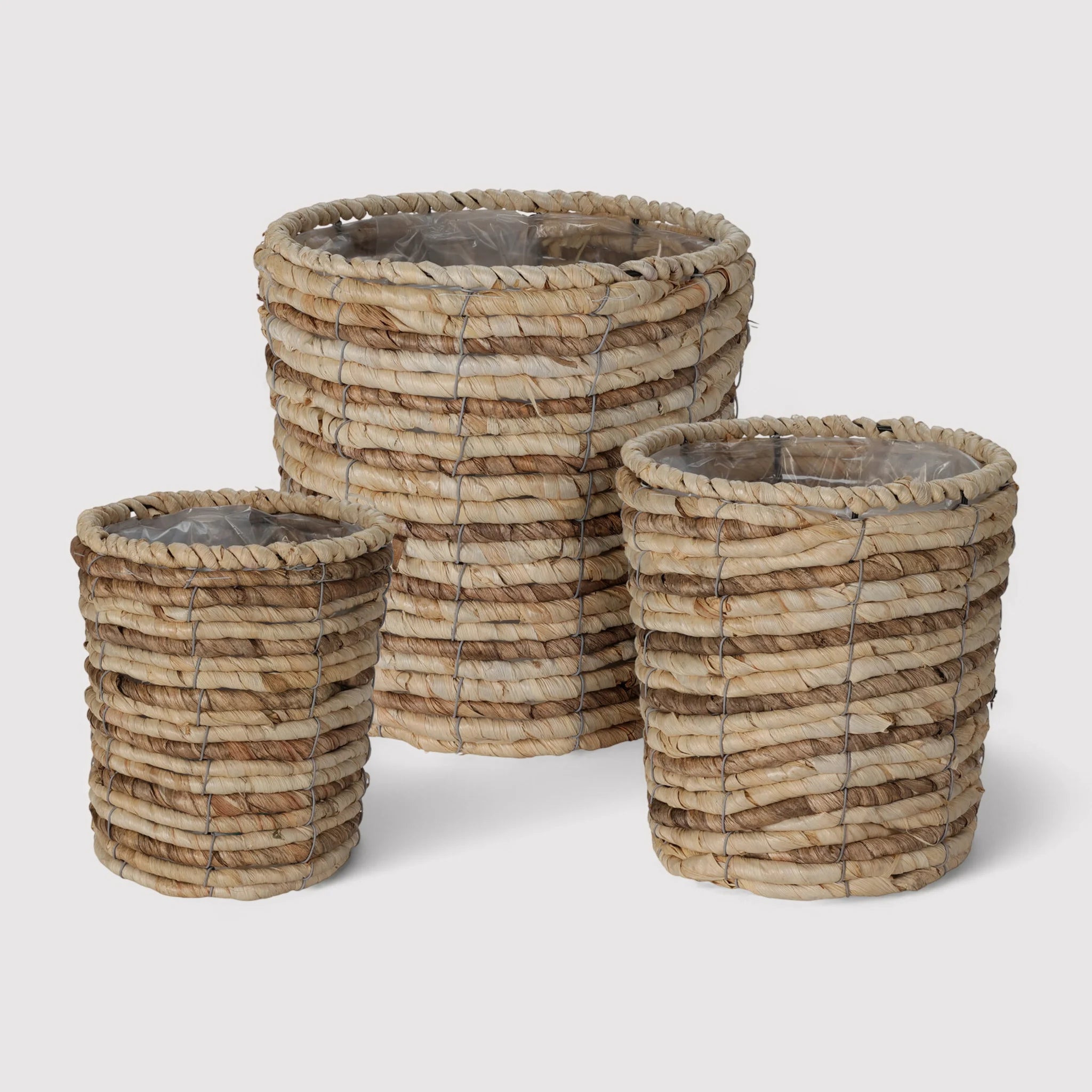 Ixora - Set di 3 cesti per piante in paglia di mais