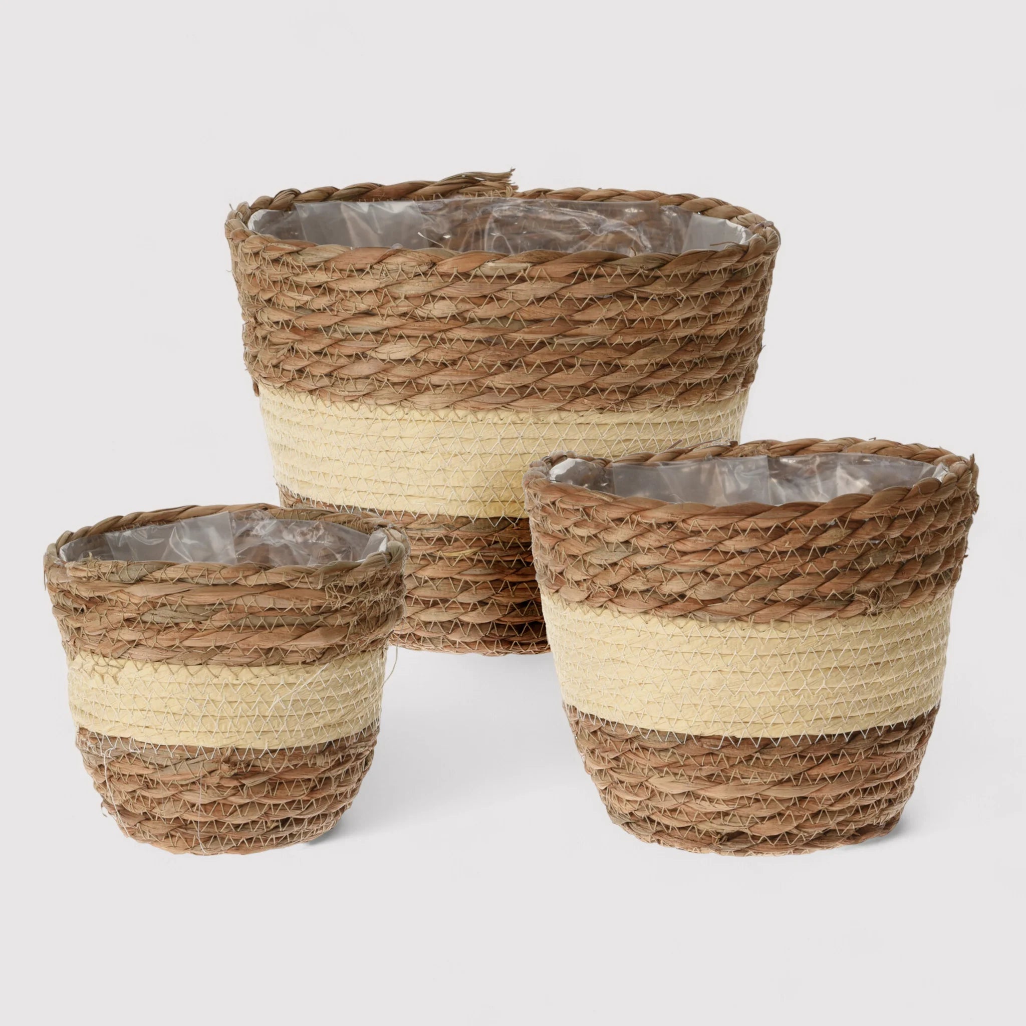Cattleya - Set di 3 portavasi rotondi in cattail