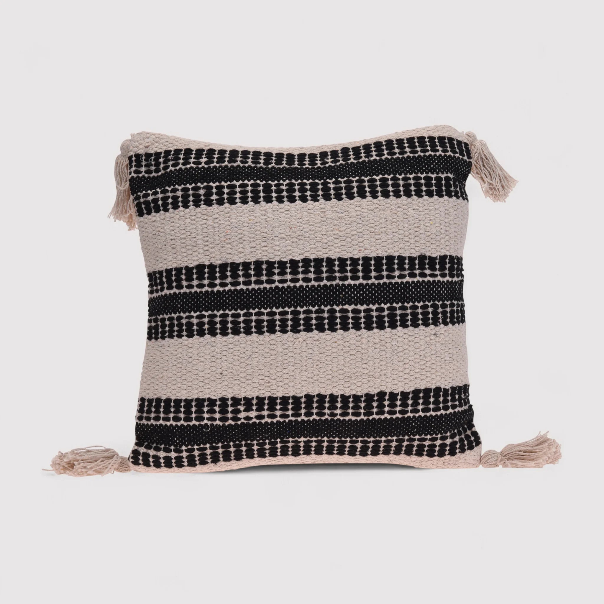 Asplenio - Cuscino decorativo con frange beige e nero 45x45 cm