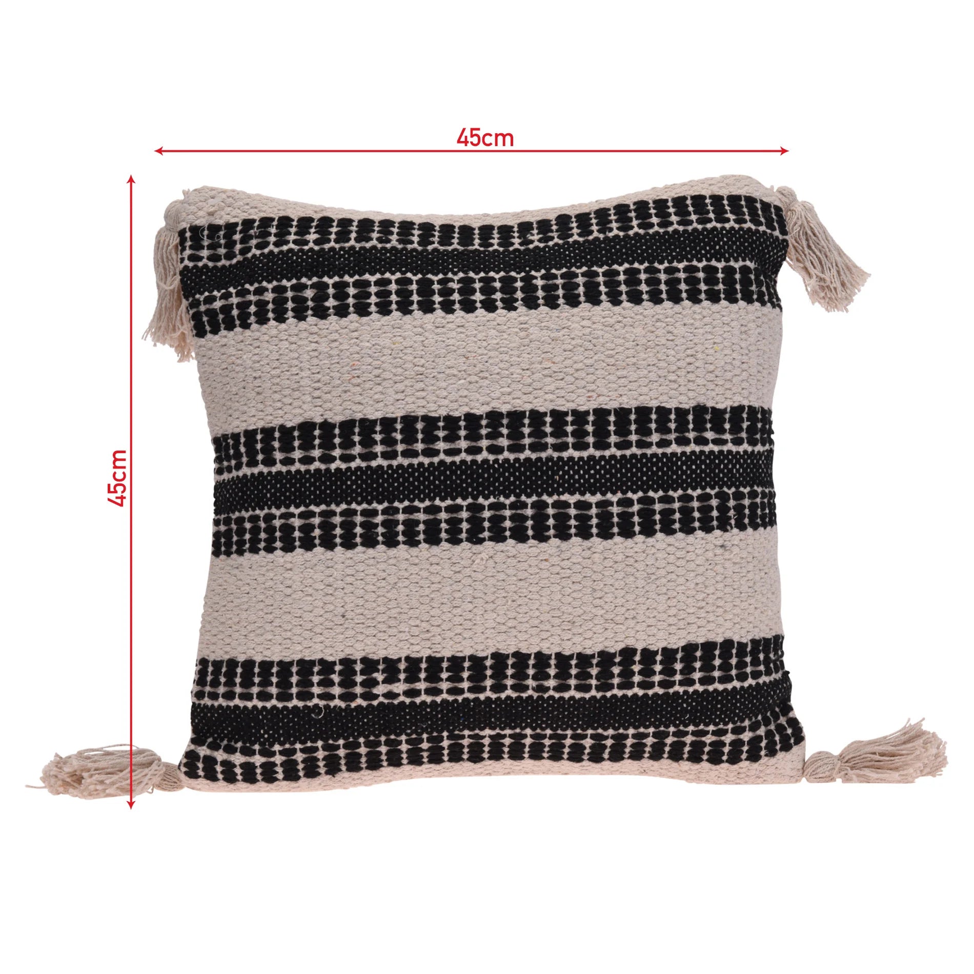 Asplenio - Cuscino decorativo con frange beige e nero 45x45 cm