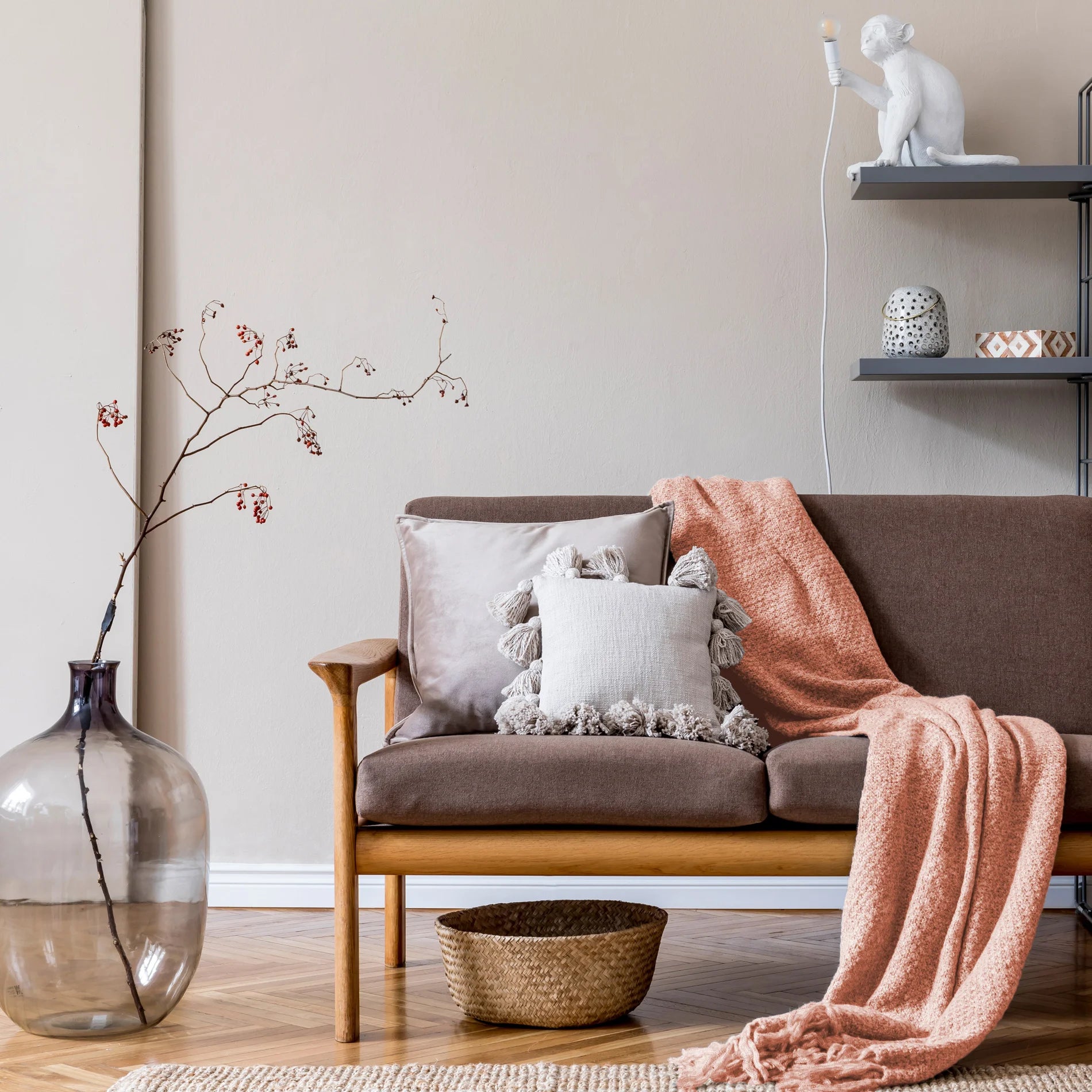 Clivia - Coperta rosa in cotone decorativa per divano o letto