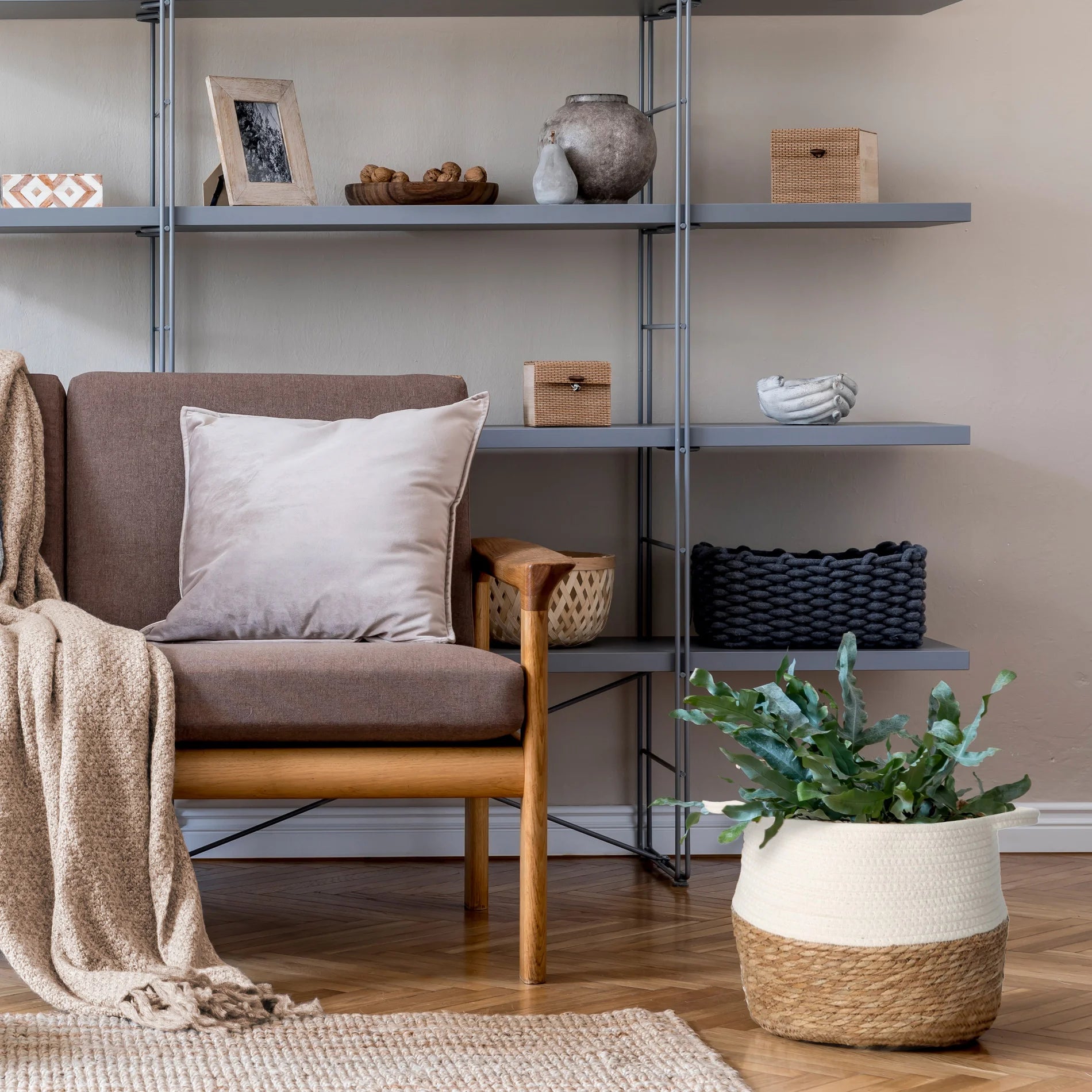 Cycas - Set di 2 ceste portaoggetti in alga marina e cotone