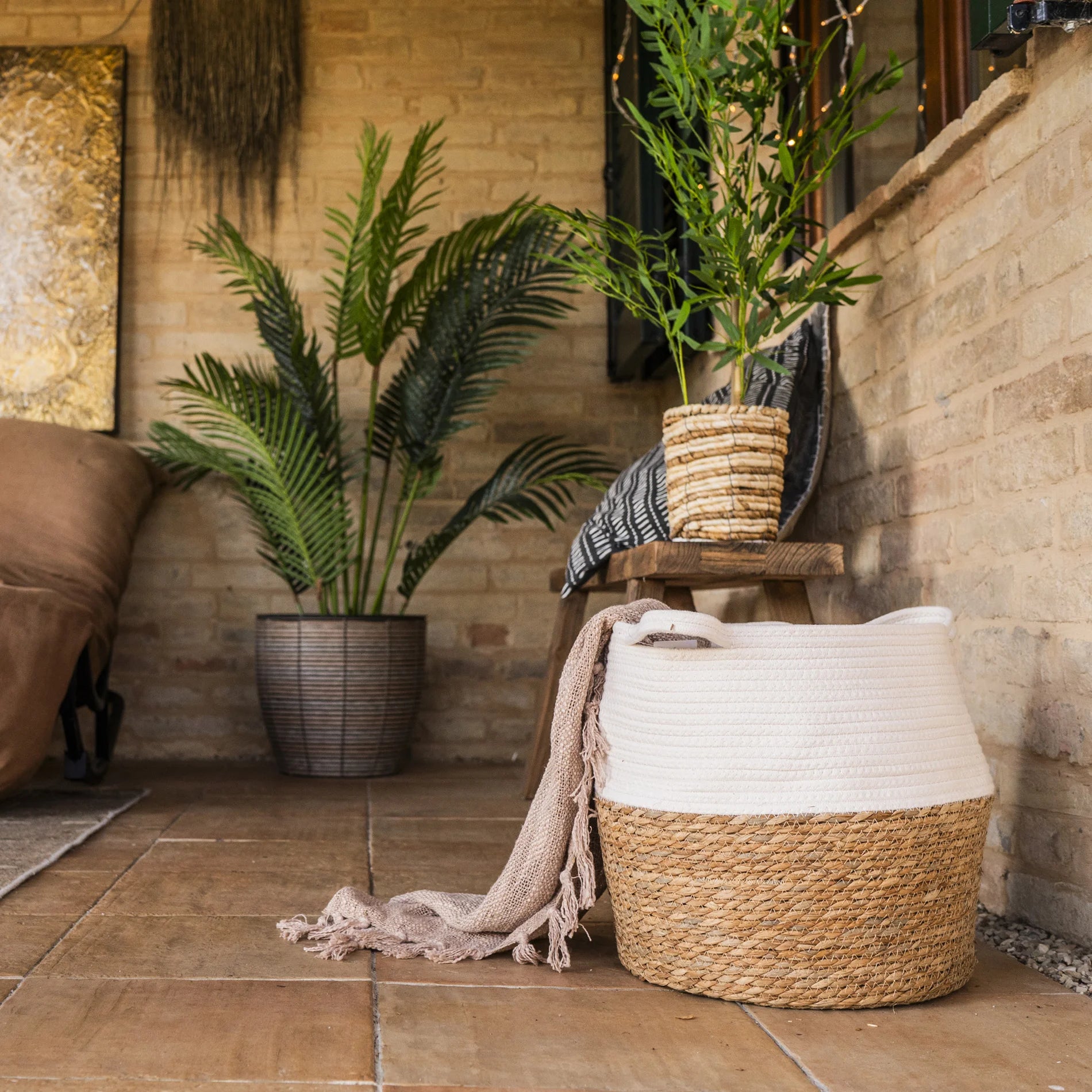 Cycas - Set di 2 ceste portaoggetti in alga marina e cotone