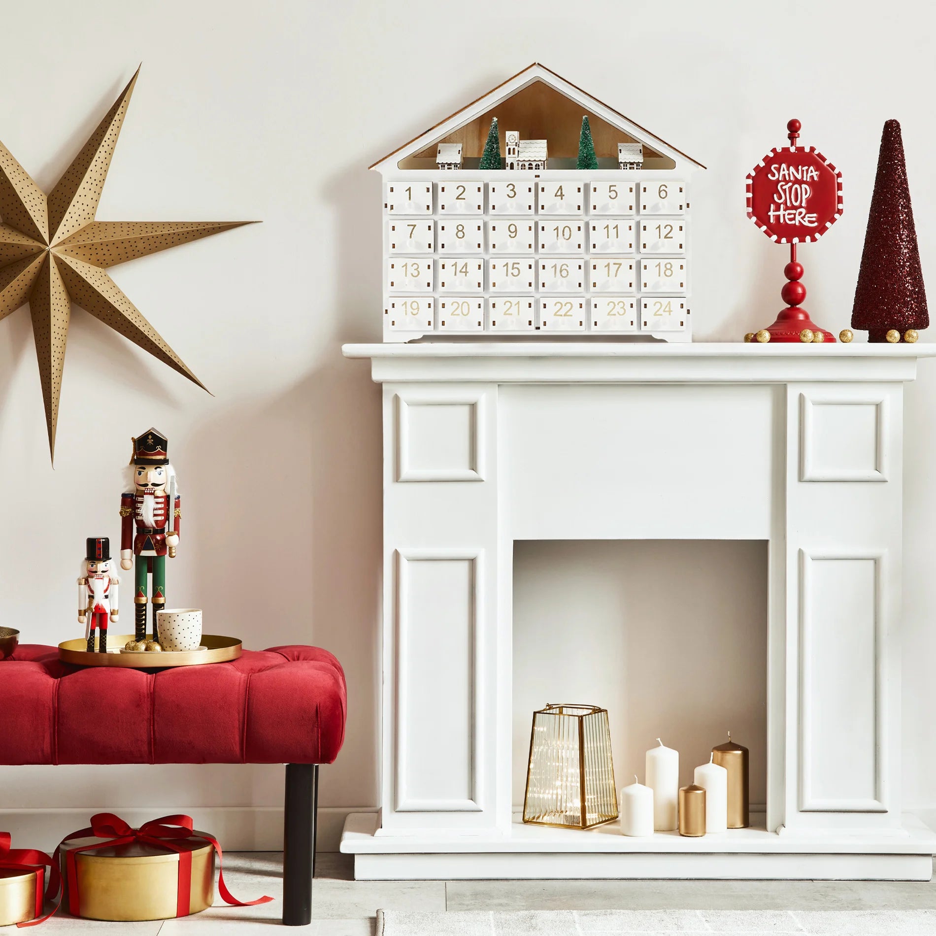 Aristea - Calendario dell'Avvento in legno con luci e cassetti