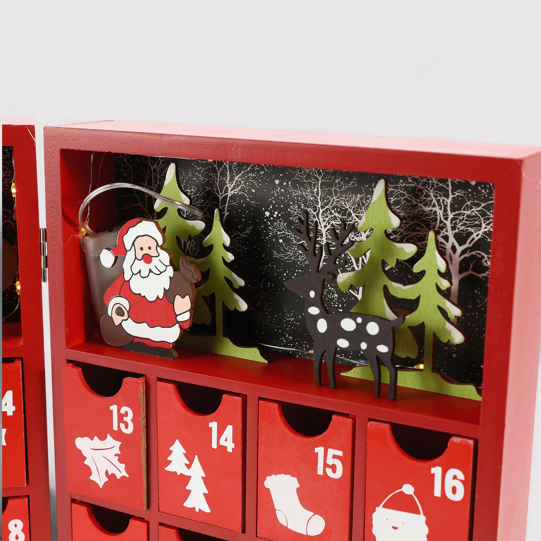 Emblica - Calendario dell'Avvento rosso con 24 cassettini e luci