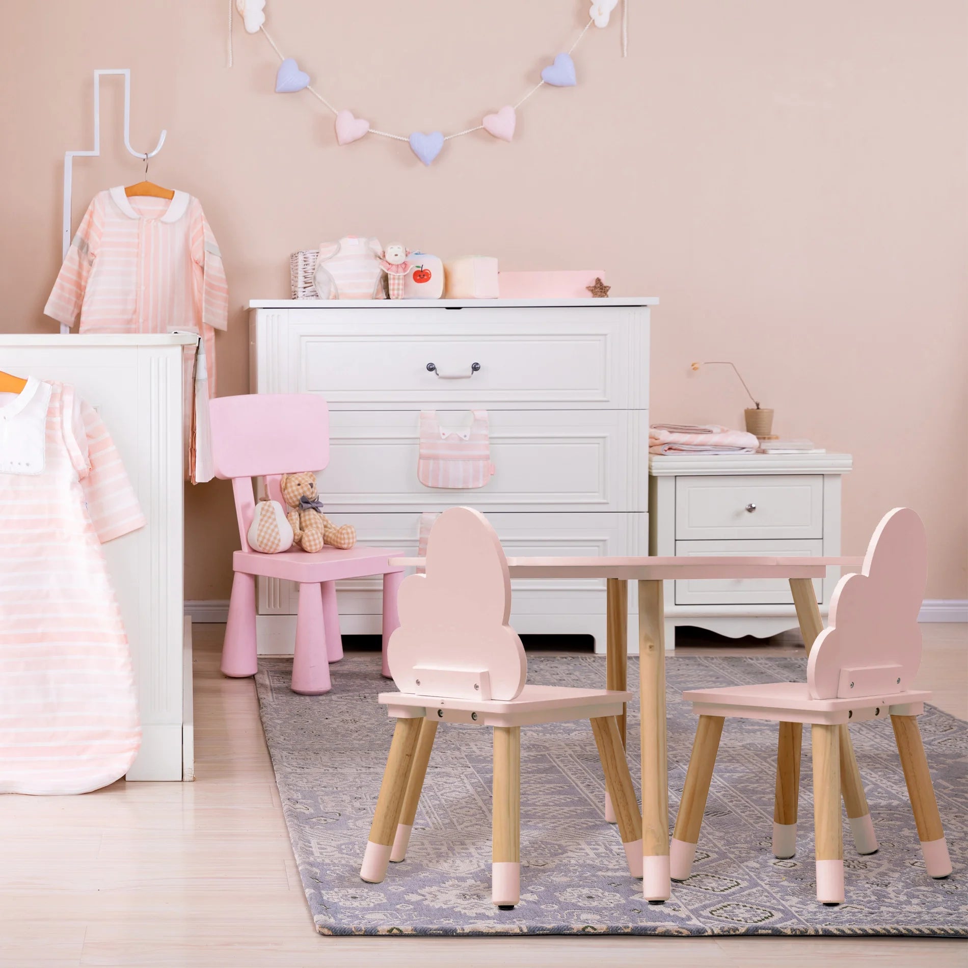 Sapote - Tavolino e 2 seggiole rosa per cameretta dei bimbi